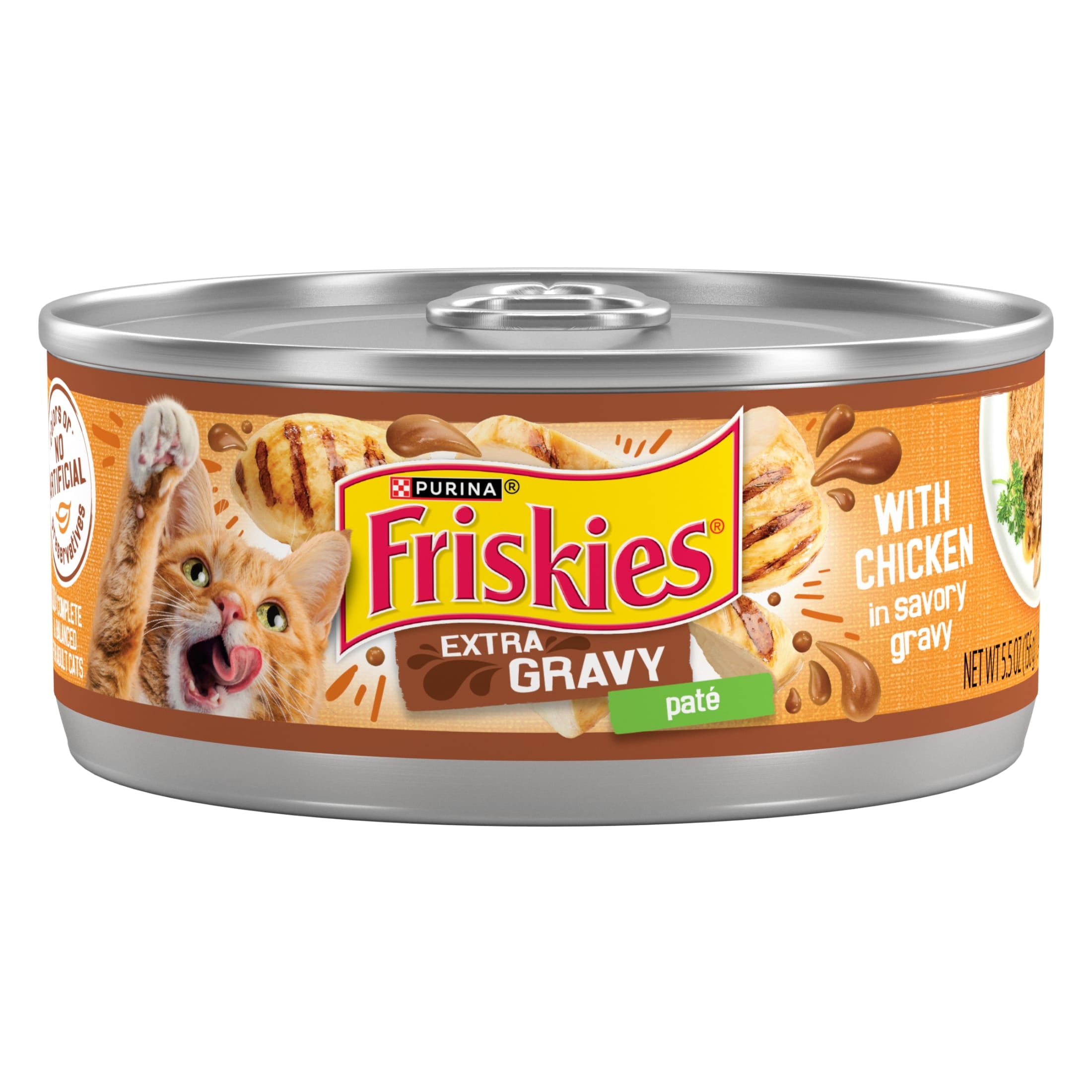 Purina Friskies Pate - Extra Gravy with Chicken, Wet Cat Food, 5.5 oz Can - 6-Pack