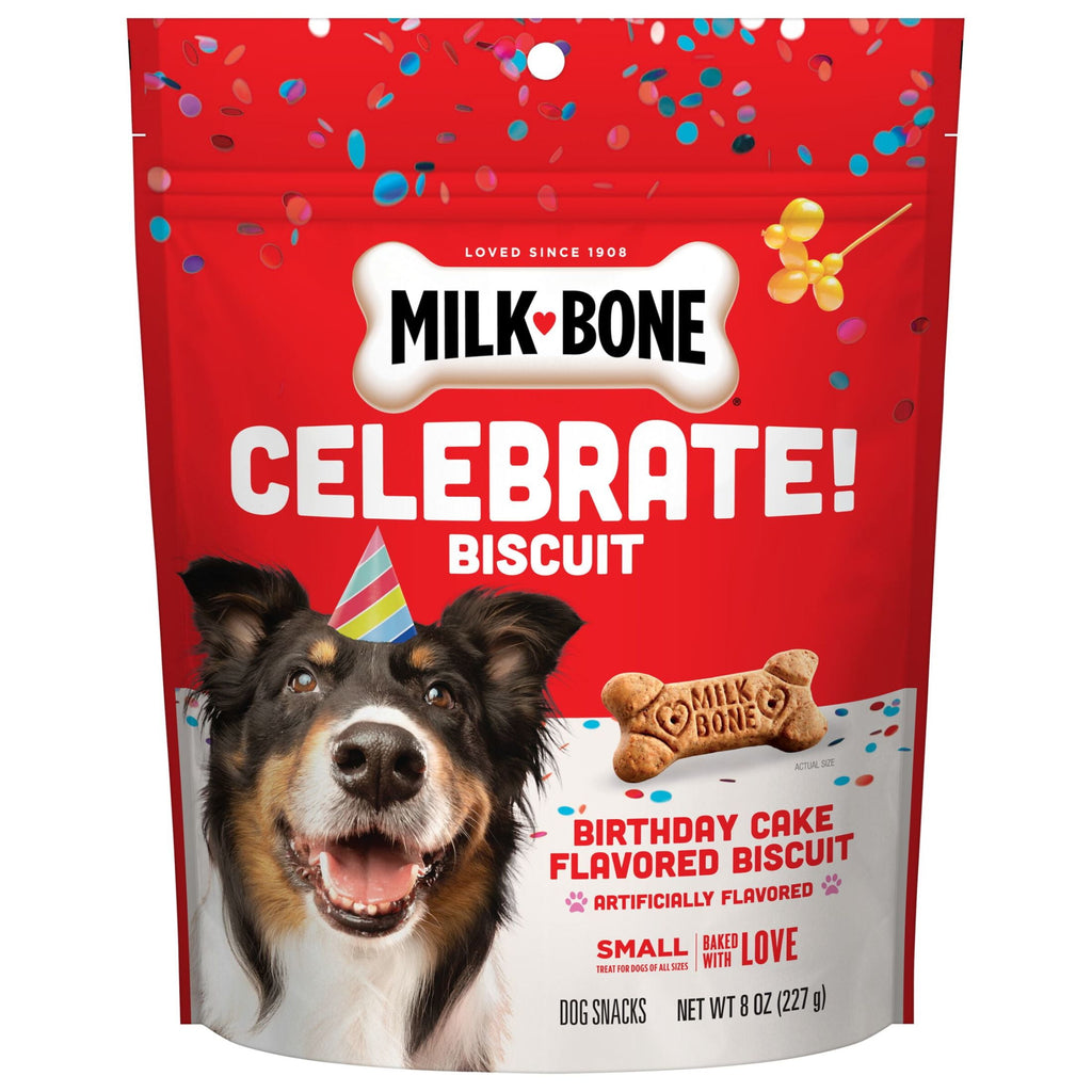 Milk Bone CELEBRATE Birthday Cake Artificially Flavored Biscuits - Small Dog Treats, 8 oz Bag - 2-Pack