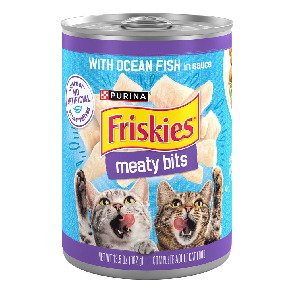 Purina Friskies Meaty Bits with Ocean Fish in Sauce Wet Cat Food - 13.5 oz Can - 12-Pack
