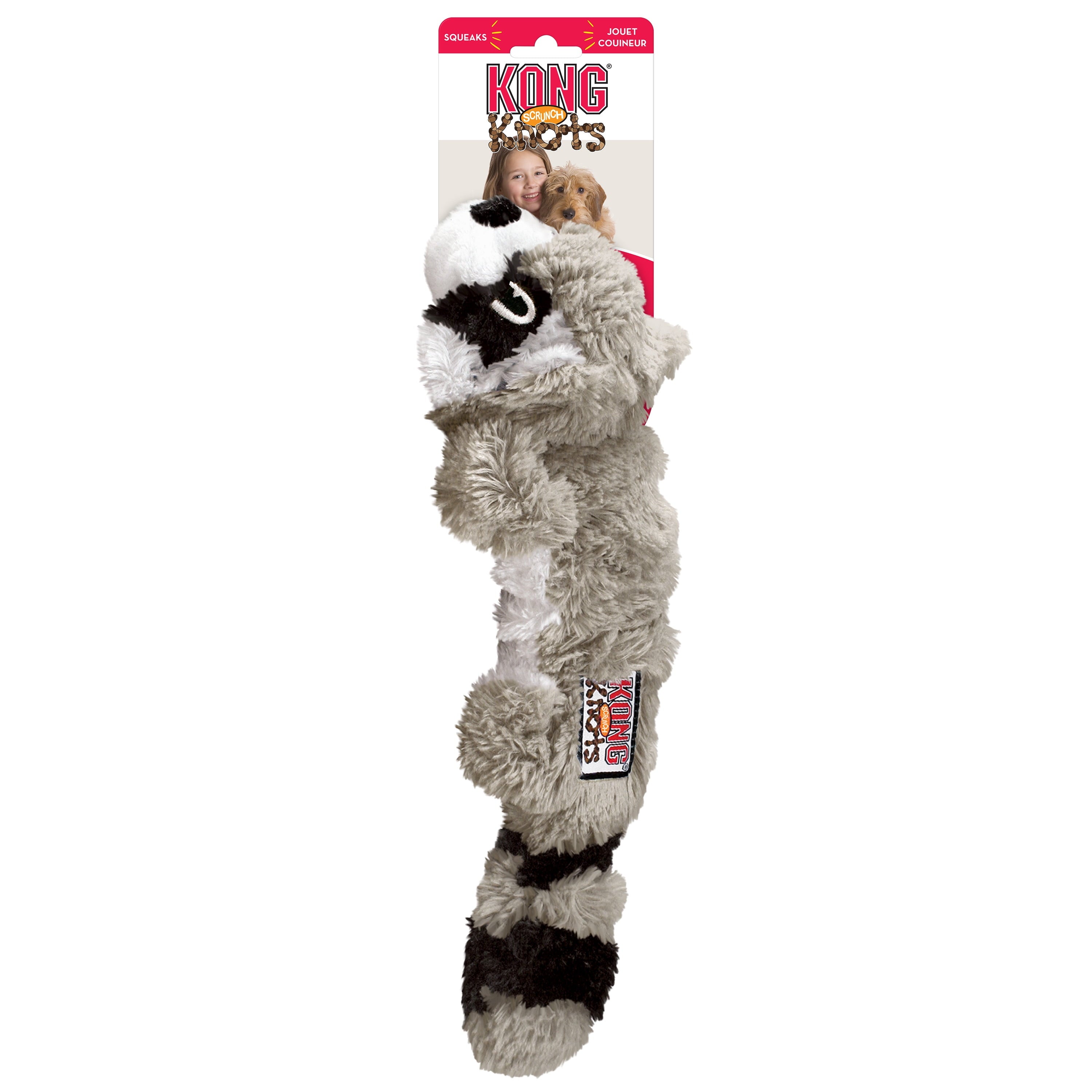 KONG® Scrunch Knots Stuffing Free Dog Toy - Racoon, Medium/Large