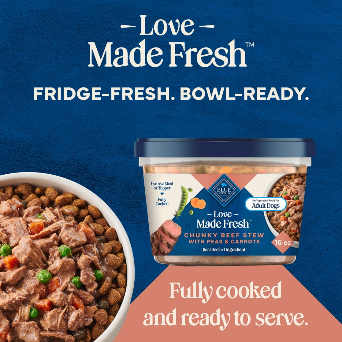Blue Buffalo Love Made Fresh Dog Food - Refrigerated, Chunky Beef Stew, 1-lb Tub - 2-Pack