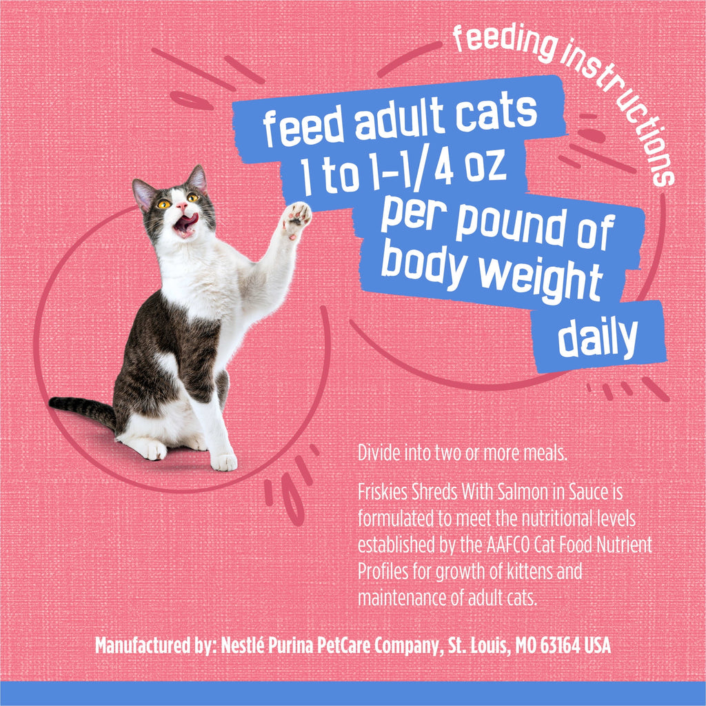 Purina Friskies Shreds With Salmon in Sauce - Wet Cat Food, 5.5 oz Can, 24 Pack