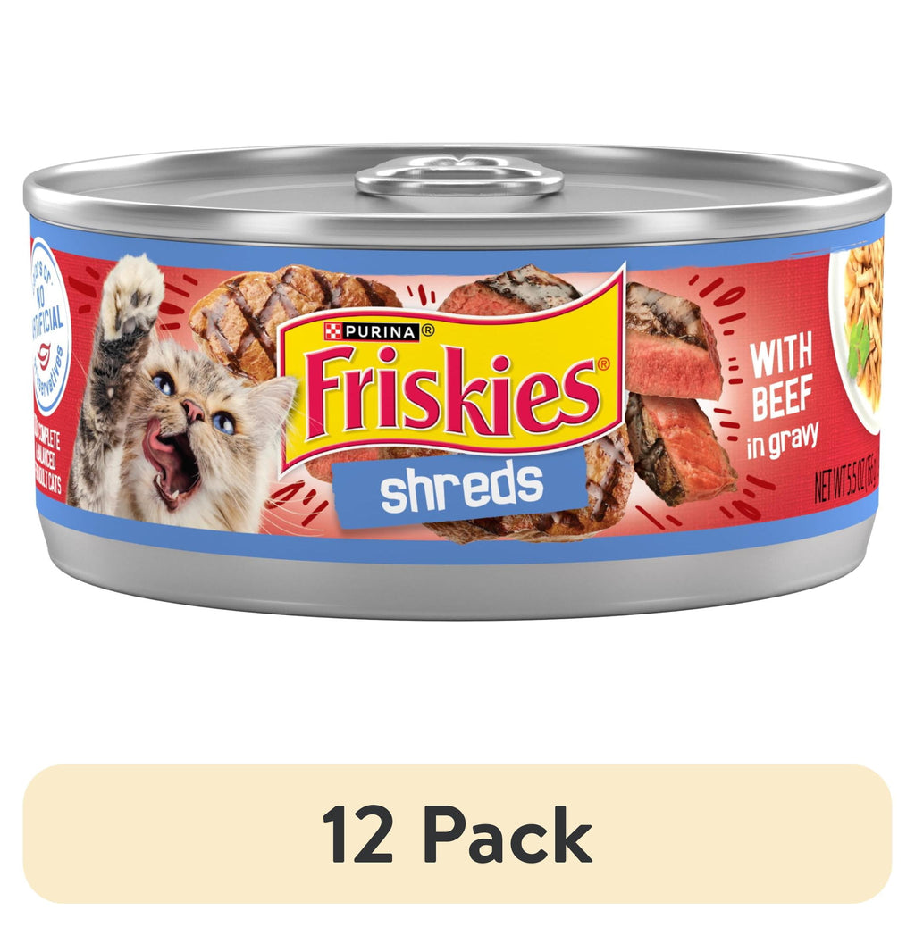 Purina Friskies Shreds - Beef in Gravy, Wet Cat Food, 5.5 oz Can - 12-Pack