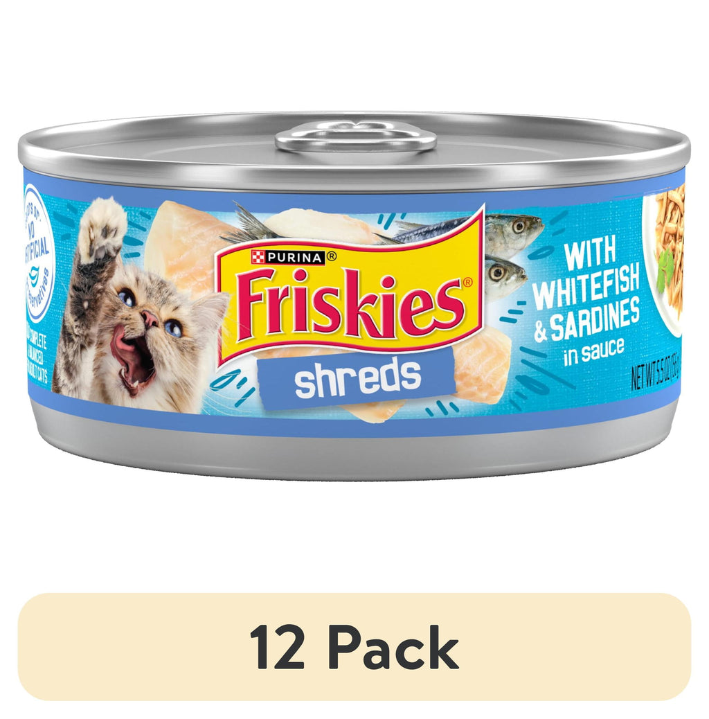 Purina Friskies Shreds - Whitefish and Sardines in Sauce, Wet Cat Food, 5.5 oz Can - 12-Pack