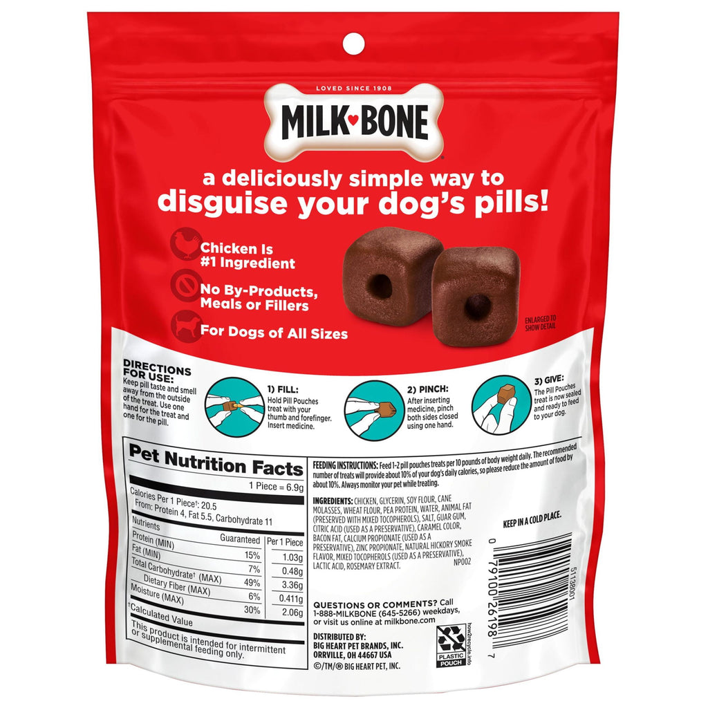 Milk Bone Pill Pouches Dog Treats - Hickory Smoked Bacon Flavor, 30 Count Bag - 2-Pack