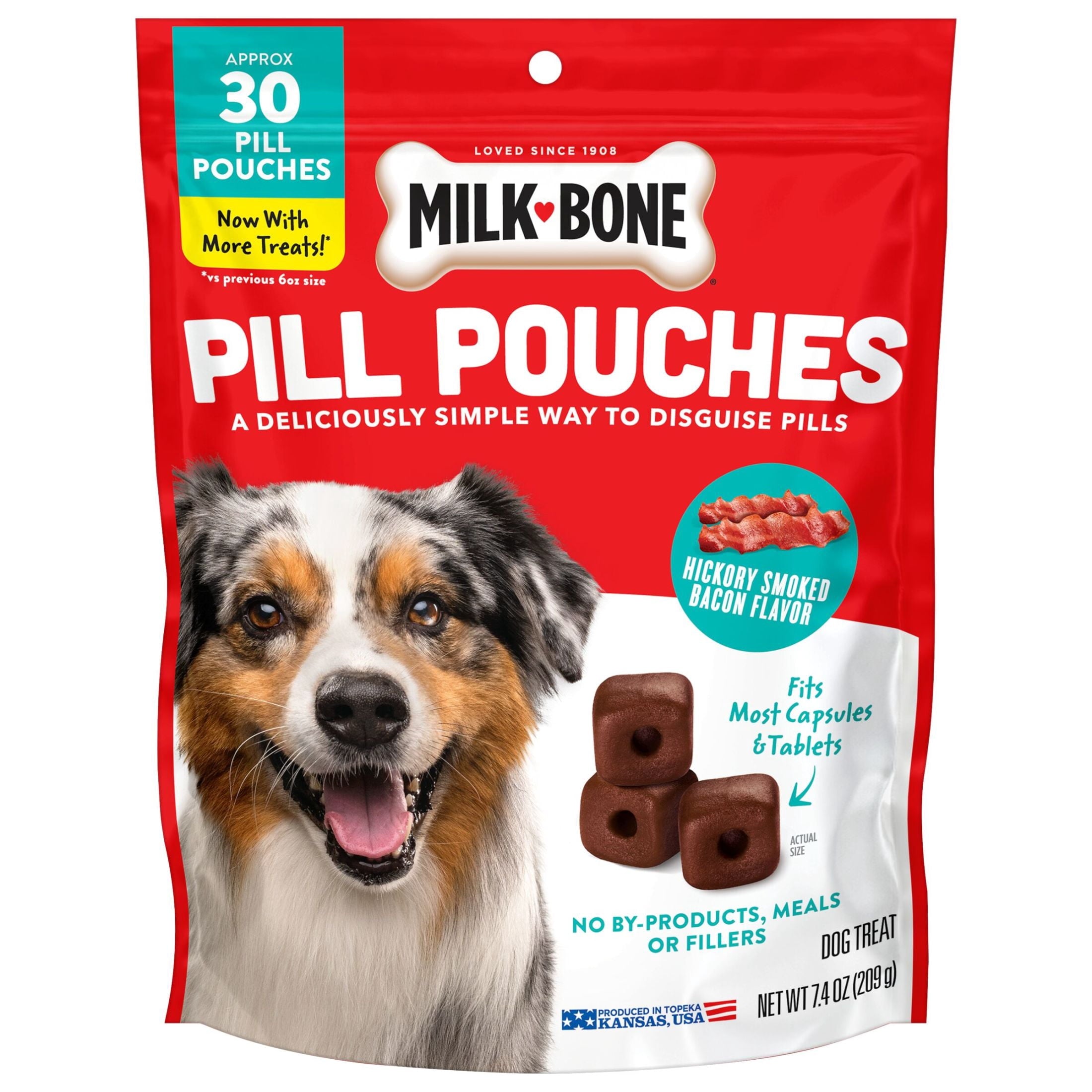 Milk Bone Pill Pouches Dog Treats - Hickory Smoked Bacon Flavor, 30 Count Bag