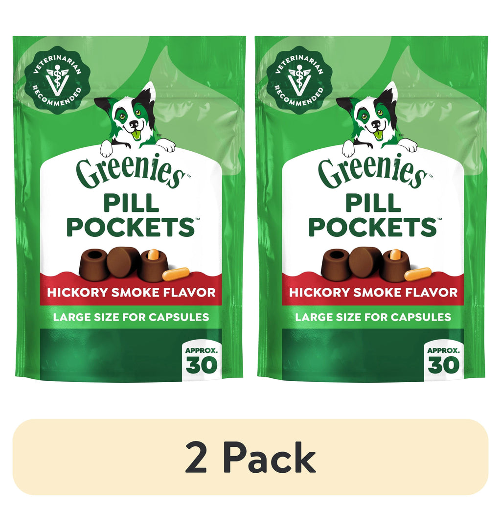 Greenies Pill Pockets for Dogs Capsule Size Natural Soft Dog Treats - Hickory Smoke Flavor, 7.9 oz Pack (30 Treats) - 2-Pack