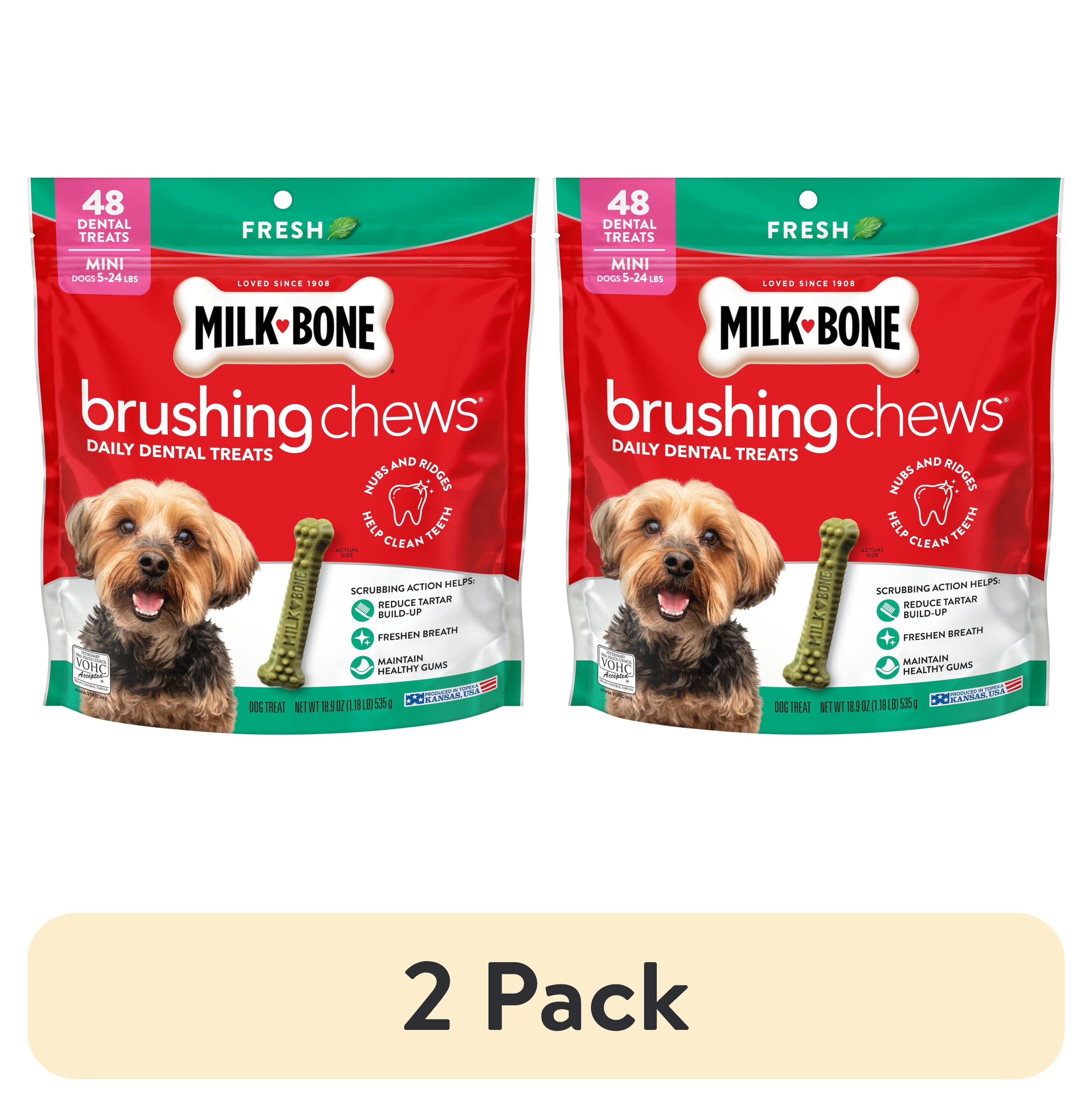Milk Bone Brushing Chews Fresh Mint Flavor Daily Dental Dog Treats - Mini, 18.9 oz Bag - 2-Pack