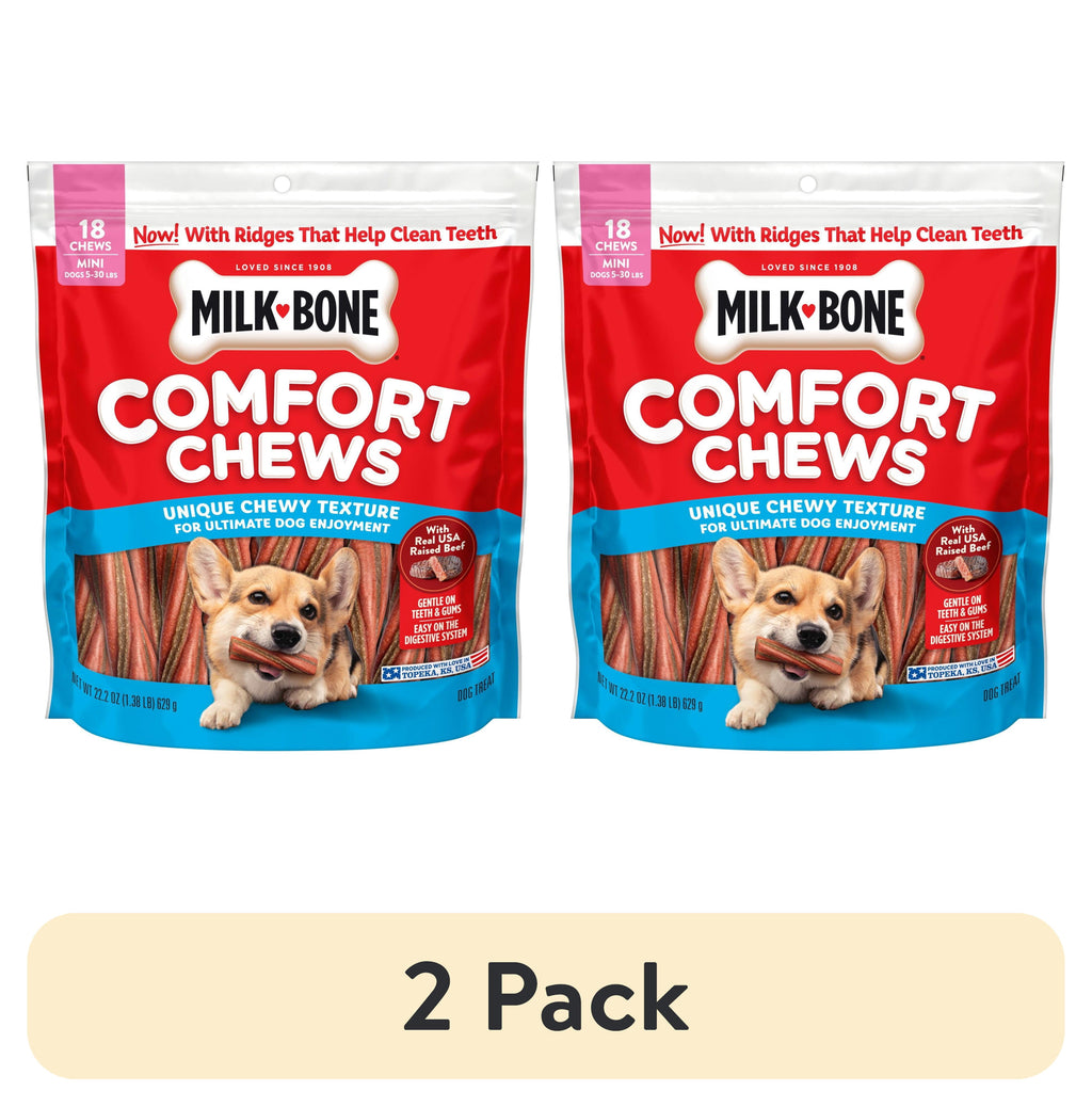 Milk Bone Comfort Chews - Mini Dog Chews with Unique Chewy Texture and Real Beef, 22.2 oz Bag (18 Chews) - 2-Pack