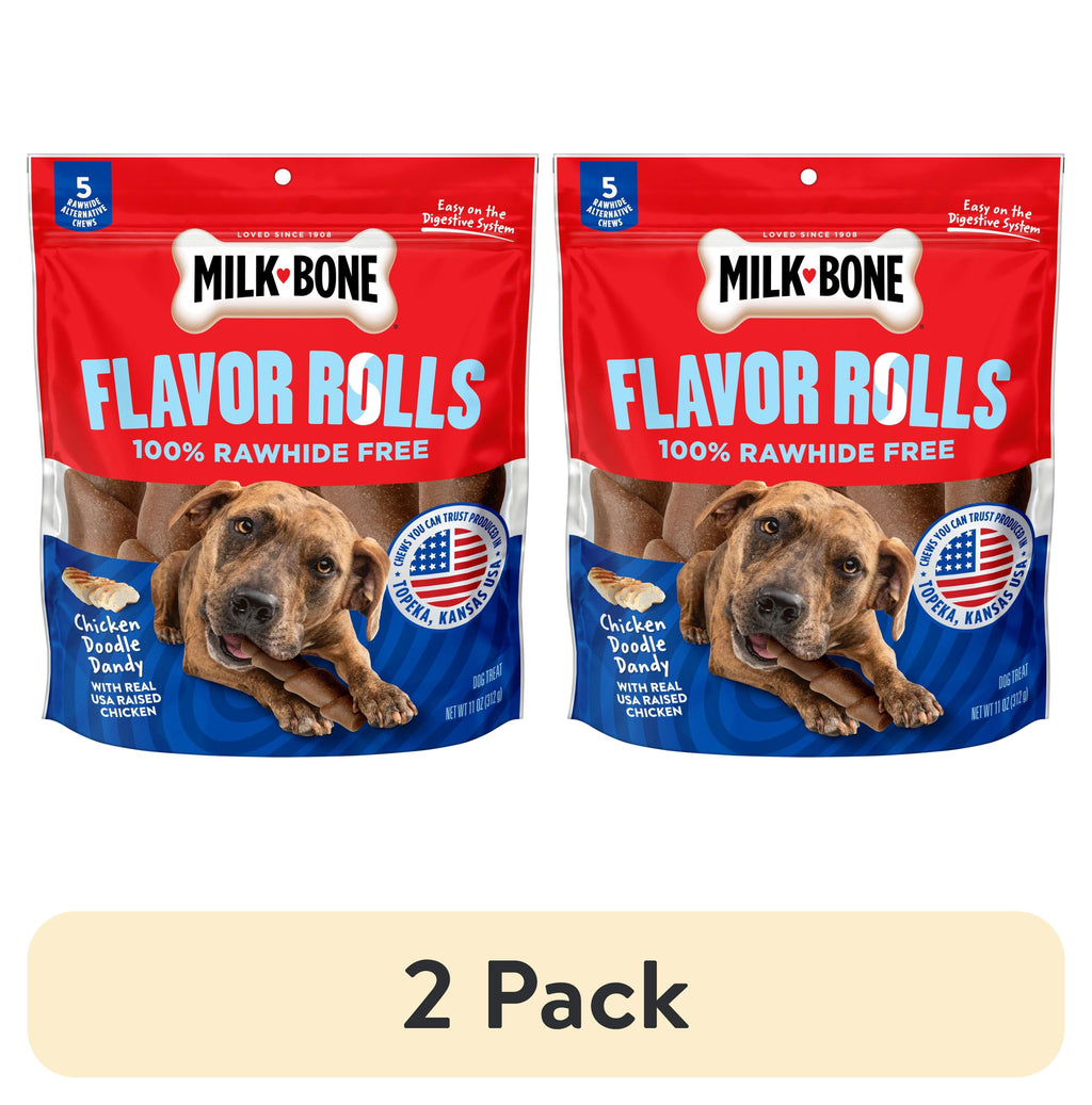 Milk Bone Flavor Rolls Chicken Doodle Dandy Rawhide Free Dog Treats With Chicken - 5 Count Bag - 2-Pack