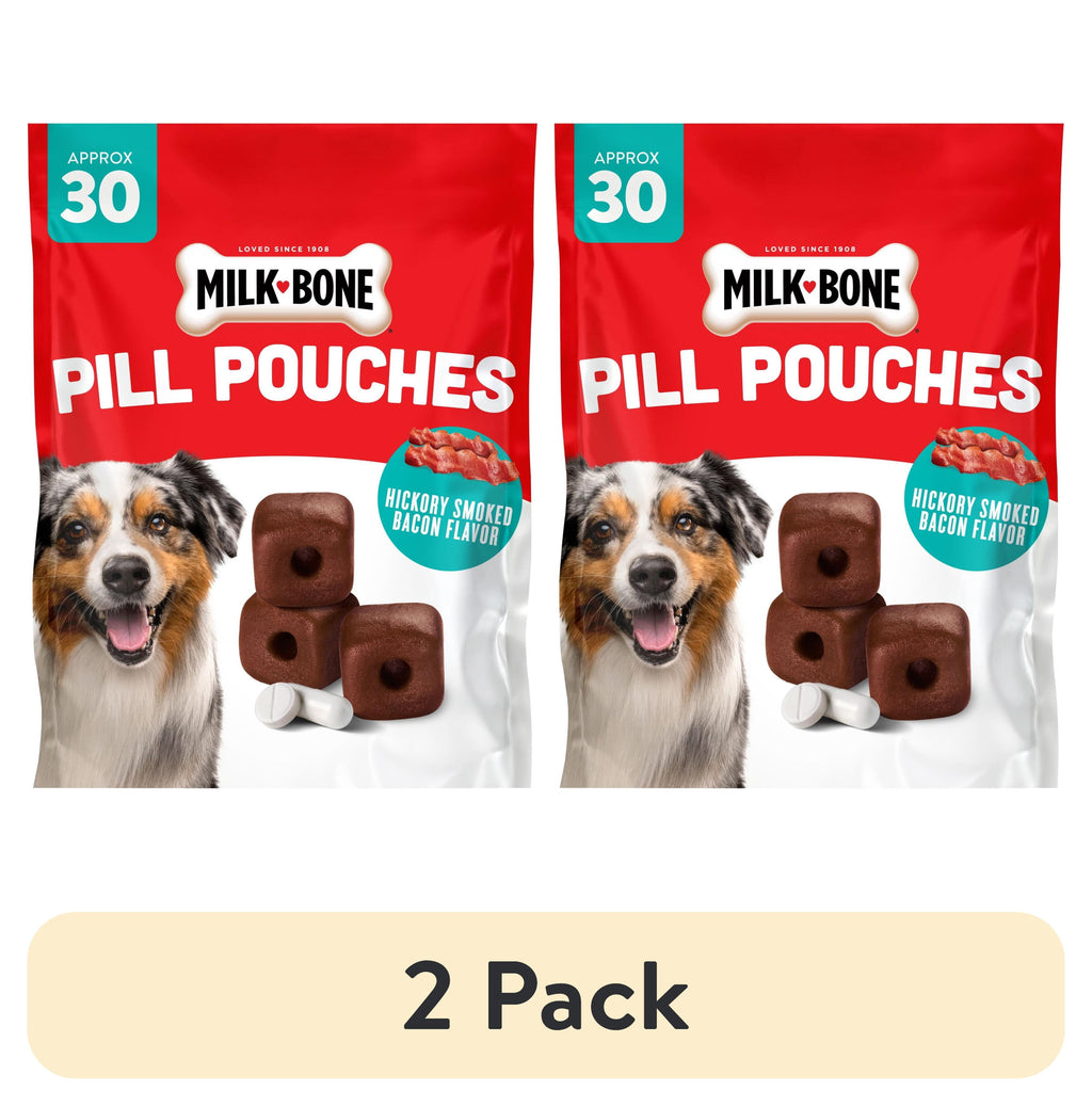 Milk Bone Pill Pouches Dog Treats - Hickory Smoked Bacon Flavor, 30 Count Bag - 2-Pack