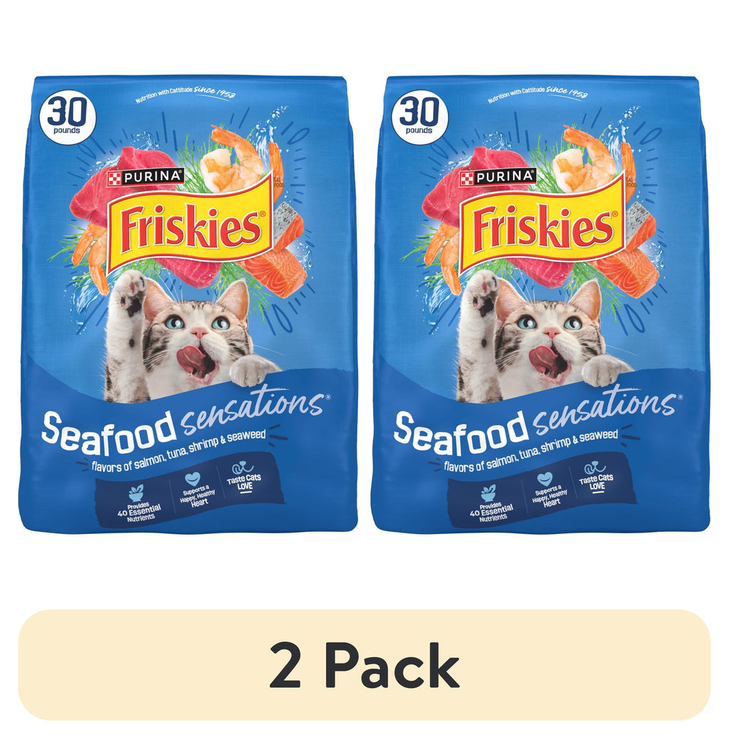 Purina Friskies Dry Cat Food Seafood Sensations With Salmon - Tuna, and Shrimp Flavors, 30 lb Bag - 2-Pack