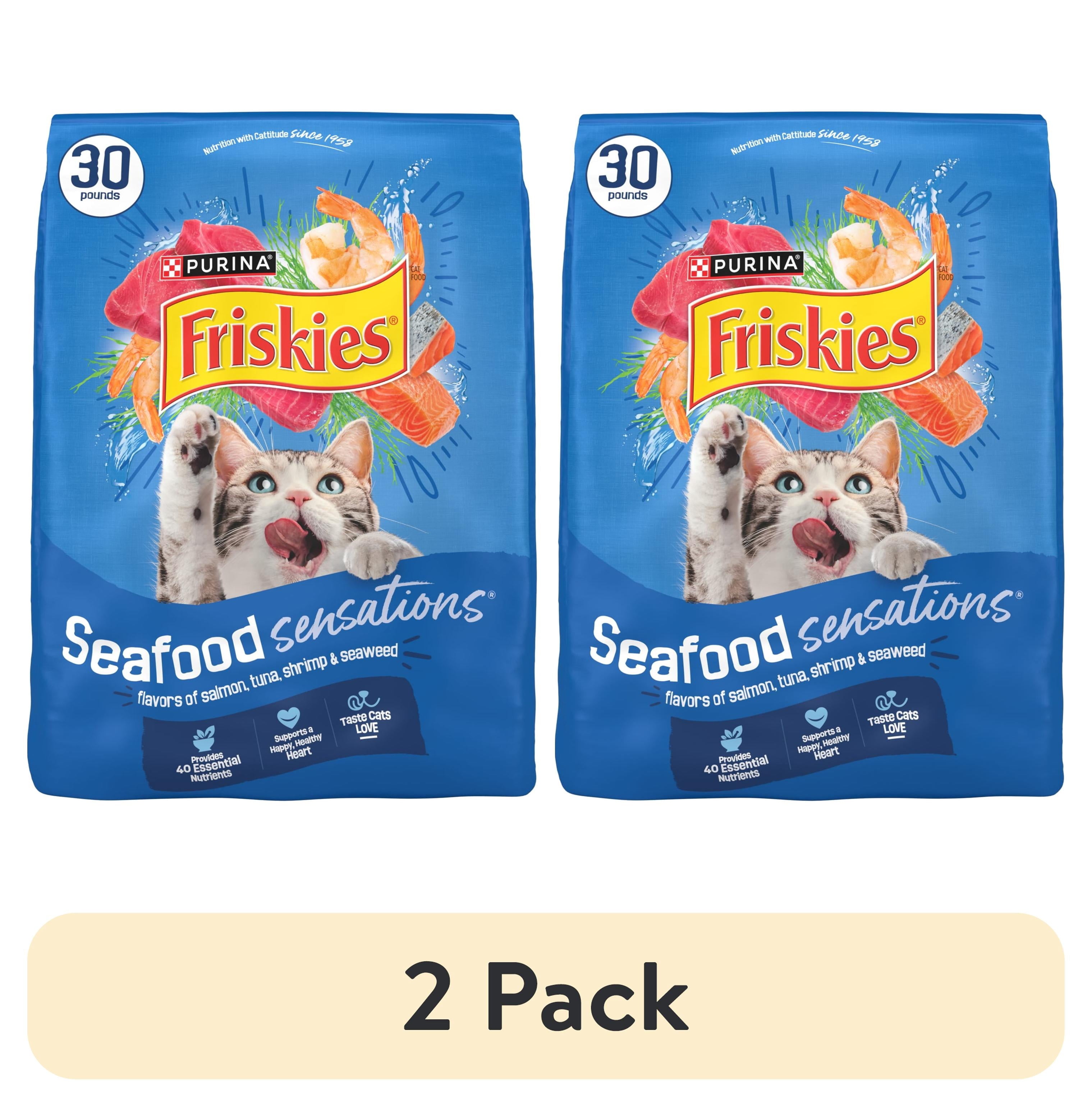 Purina Friskies Dry Cat Food Seafood Sensations With Salmon - Tuna, and Shrimp Flavors, 30 lb Bag - 2-Pack