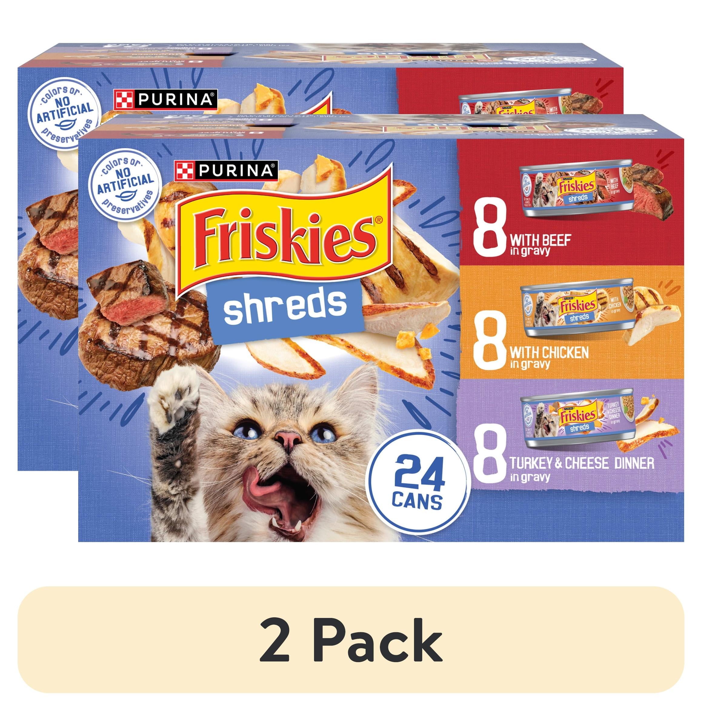 Purina Friskies Gravy Shreds - Beef, Chicken, Turkey and Cheese, Wet Cat Food, 5.5 oz Can - 2-Pack