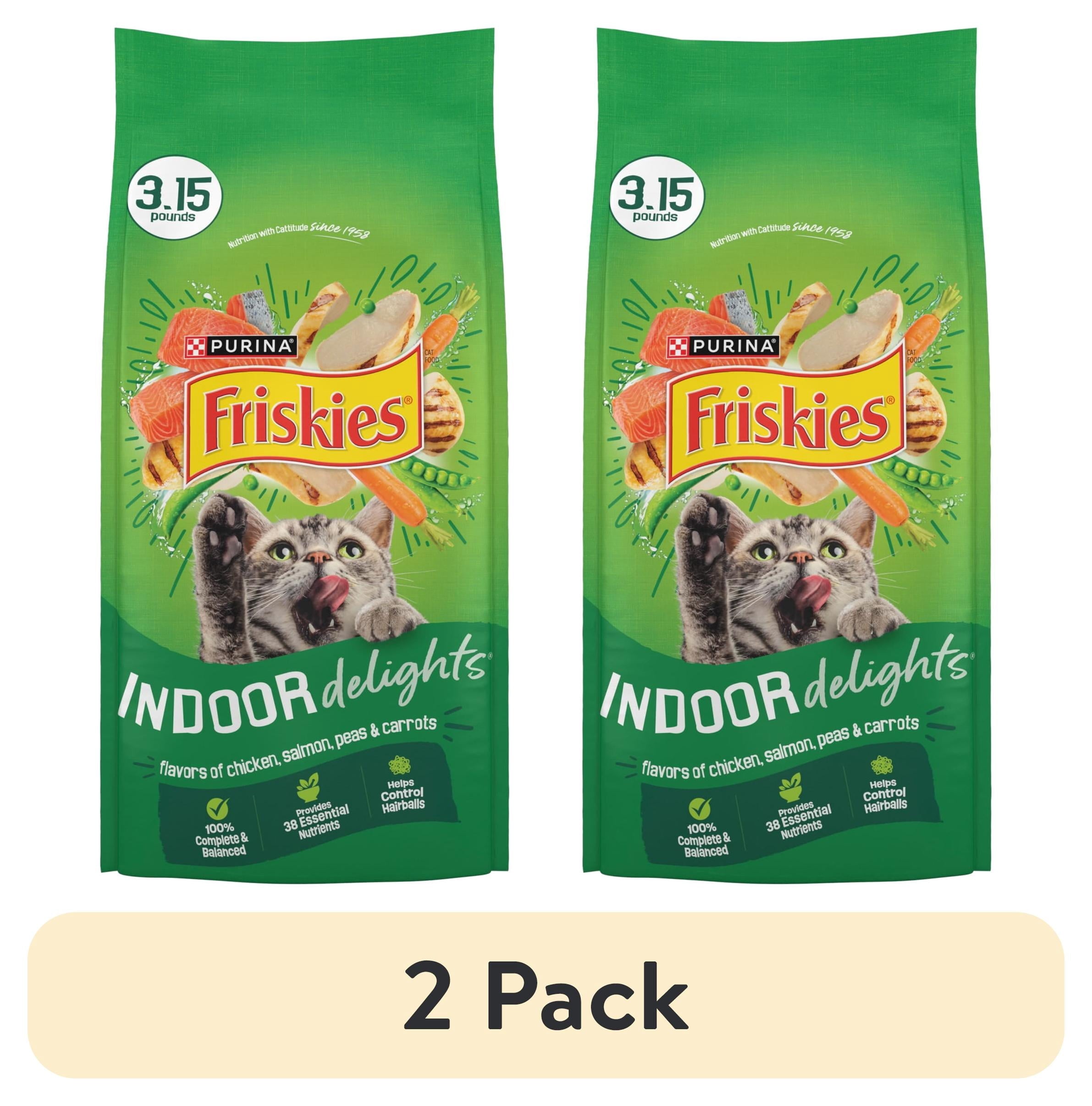 Purina Friskies Indoor Delights Dry Cat Food Flavors of Chicken - Salmon, Peas, and Carrots, 3.15 lb Bag - 2-Pack