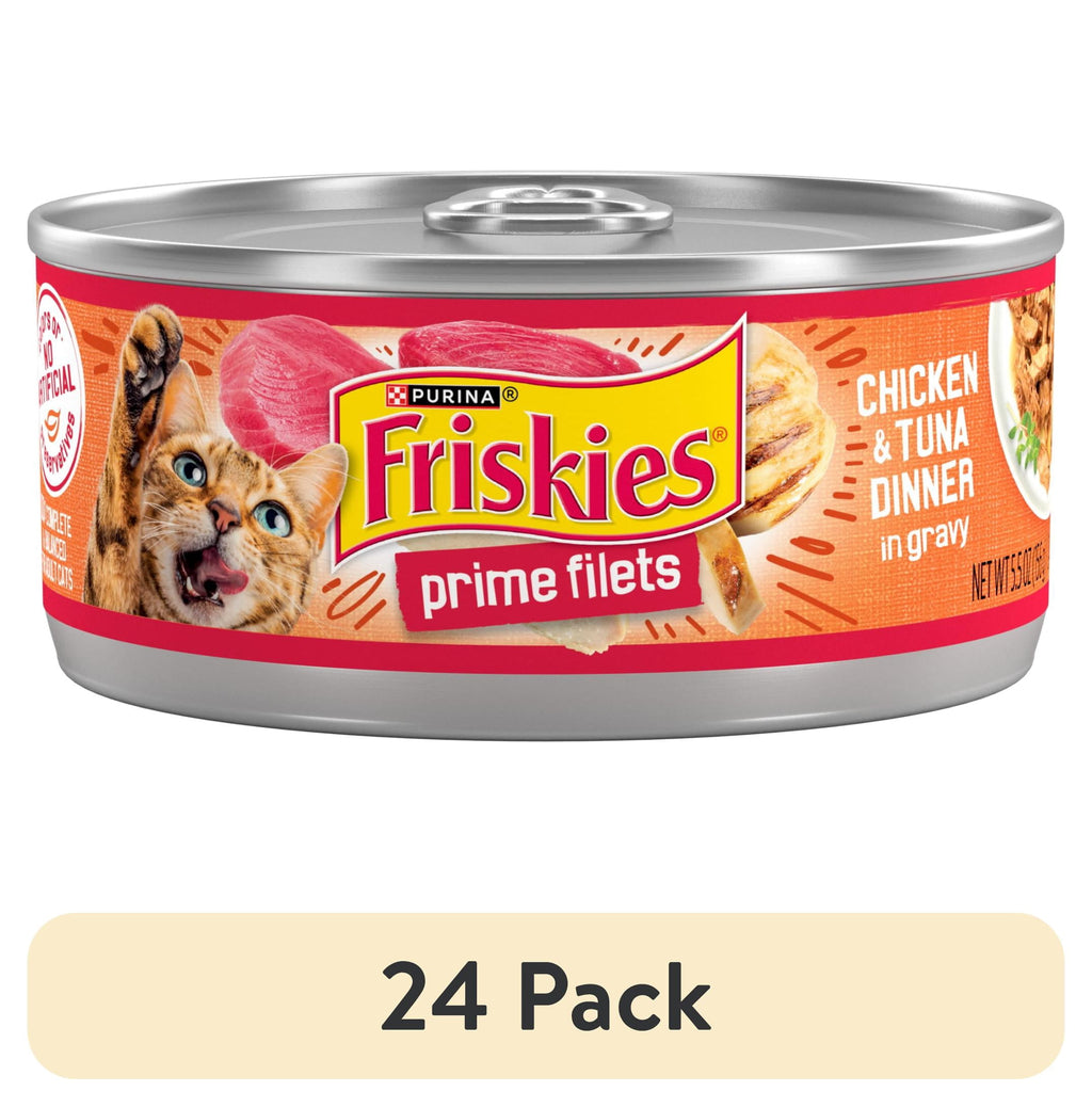 Purina Friskies Prime Filets - Chicken and Tuna Dinner in Gravy, Wet Cat Food, 5.5 oz Can - 24-Pack