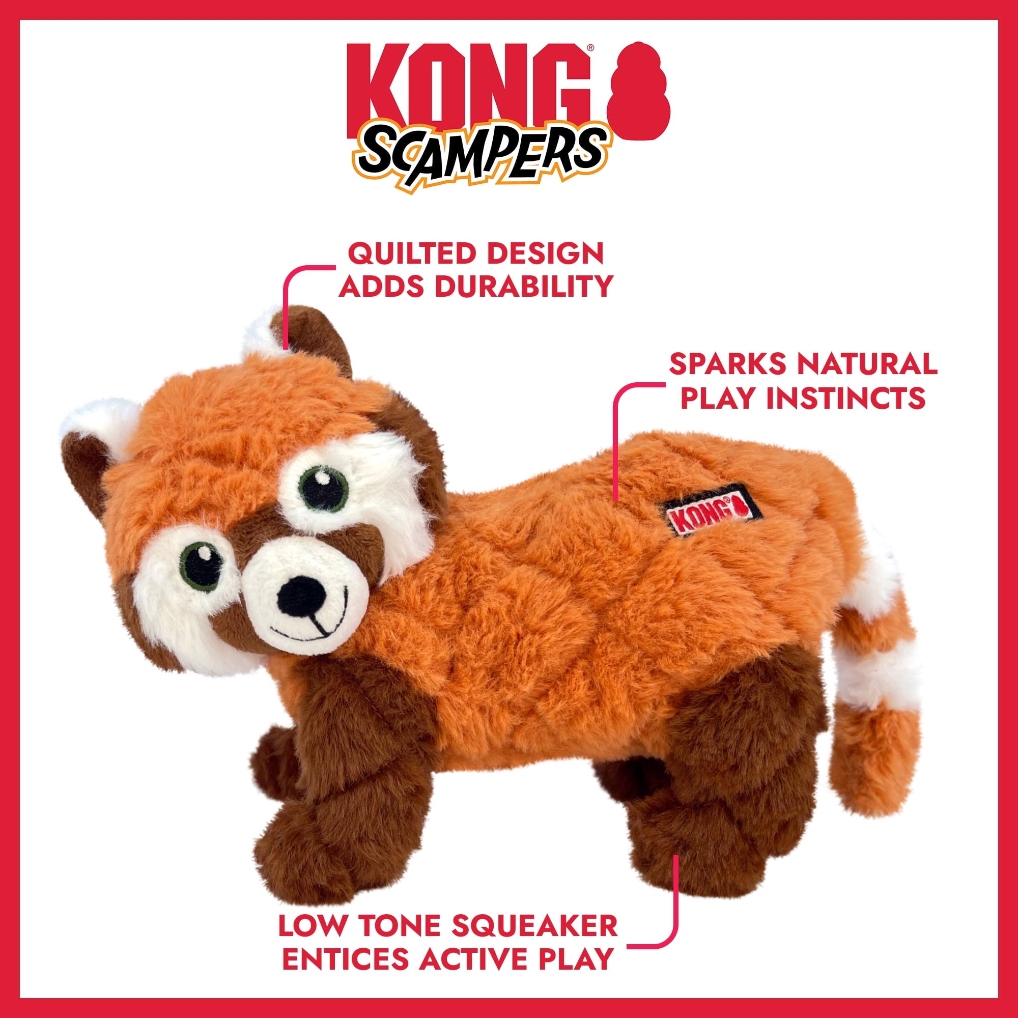 KONG® Scampers Squeaker Plush Dog Toy - Red Panda, Medium