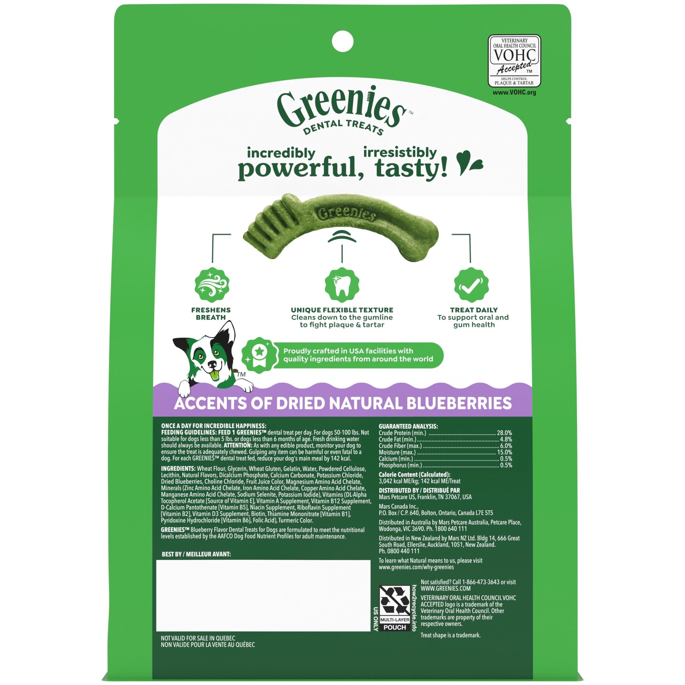 Greenies Blueberry Flavor Adult Natural Dental Dog Treats Large Size - 12 oz Pack (8 Count)
