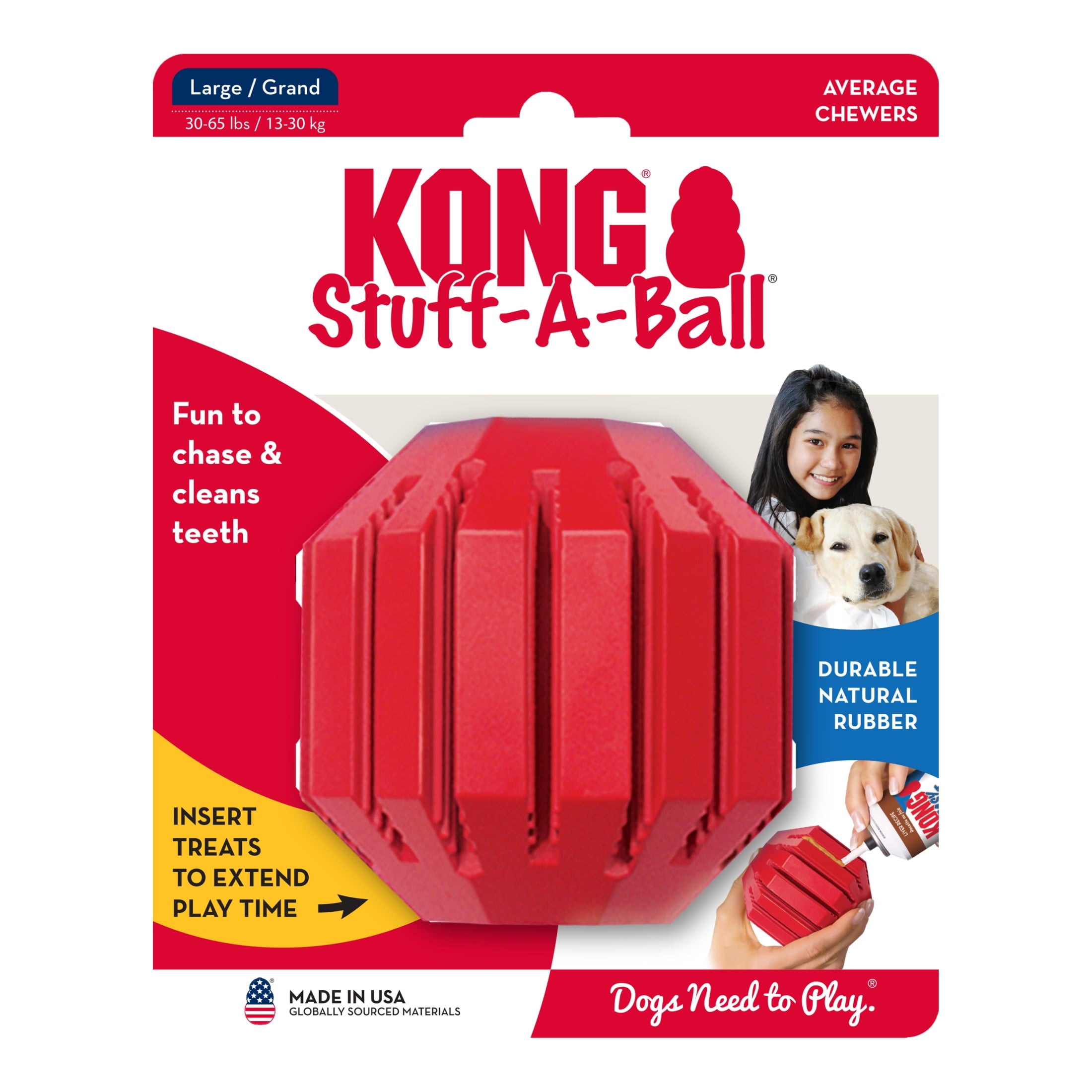 KONG® Stuff-a-Ball Classic Natural Rubber Dog Toy - for Treat Dispensing Fun, Large