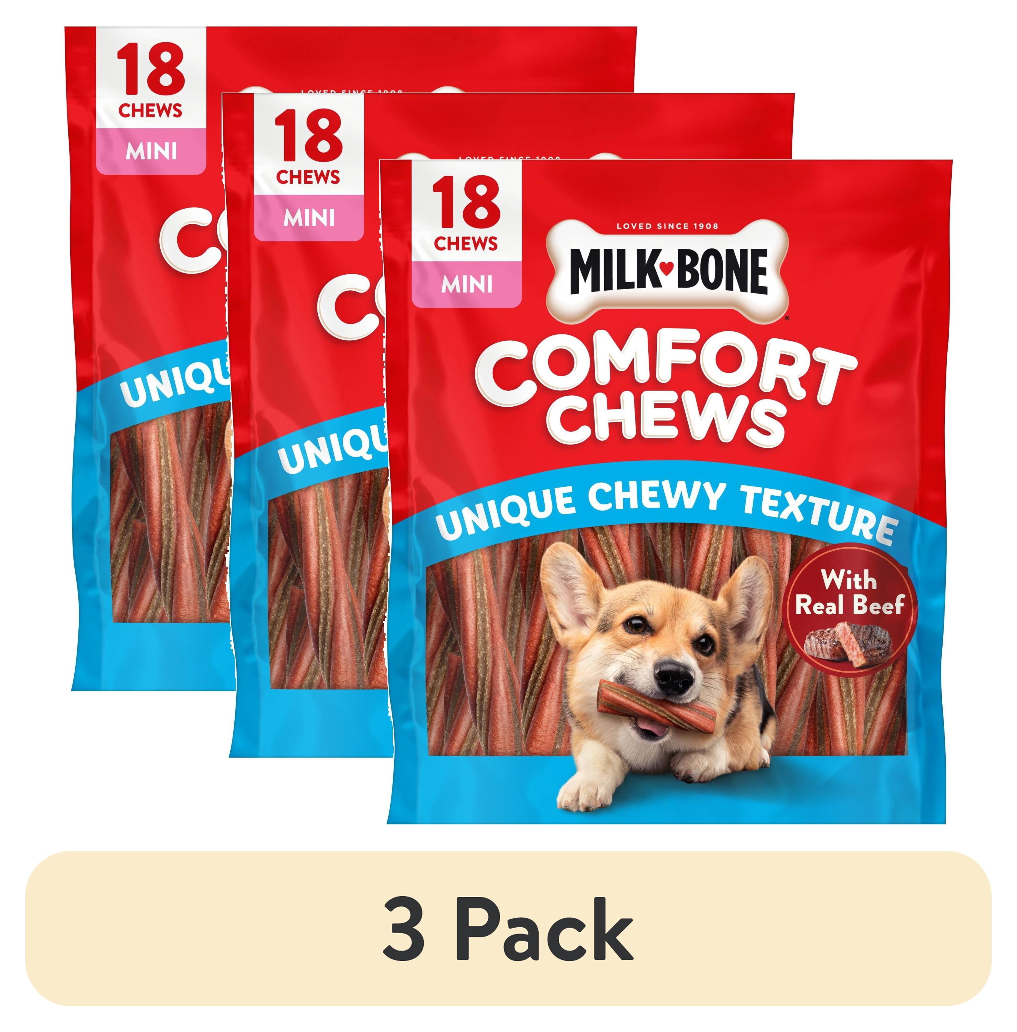 Milk Bone Comfort Chews - Mini Dog Chews with Unique Chewy Texture and Real Beef, 22.2 oz Bag (18 Chews) - 3-Pack
