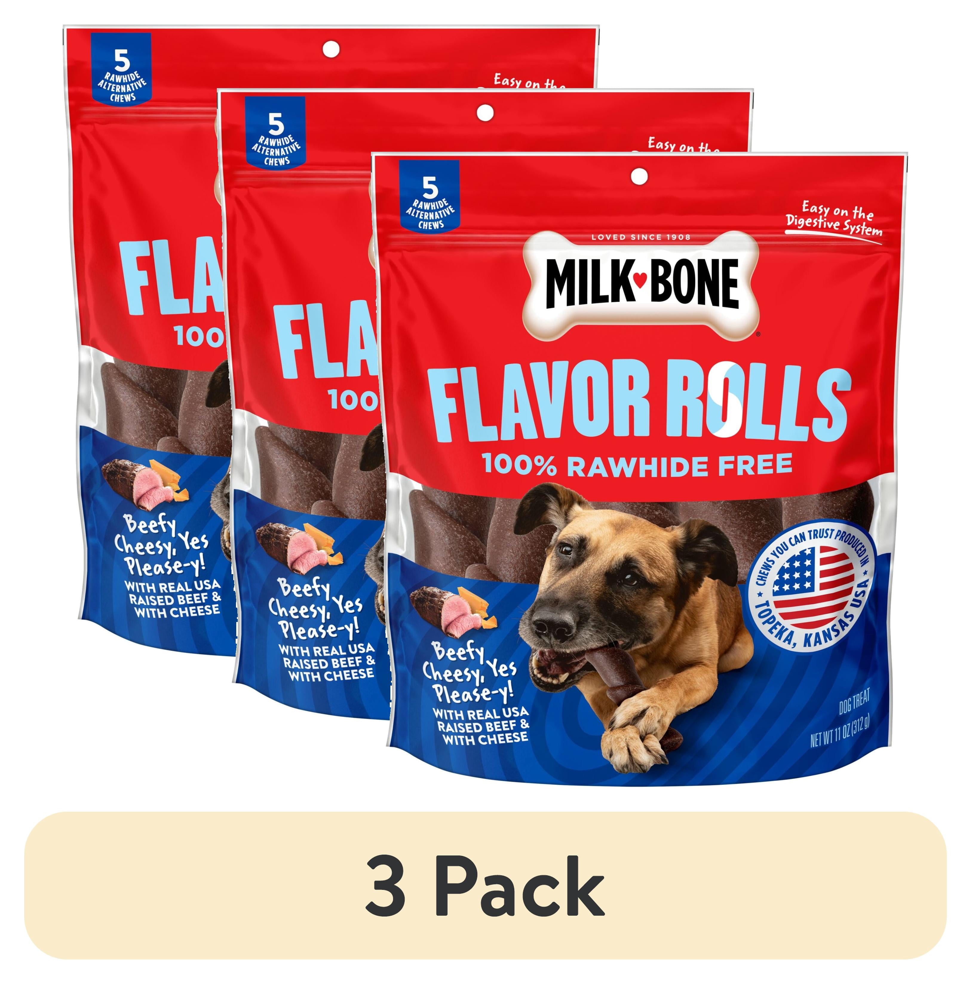 Milk Bone Flavor Rolls Beefy Cheesy - Yes Please y! Rawhide Free Dog Treat With Beef, 5 Count Bag - 3-Pack