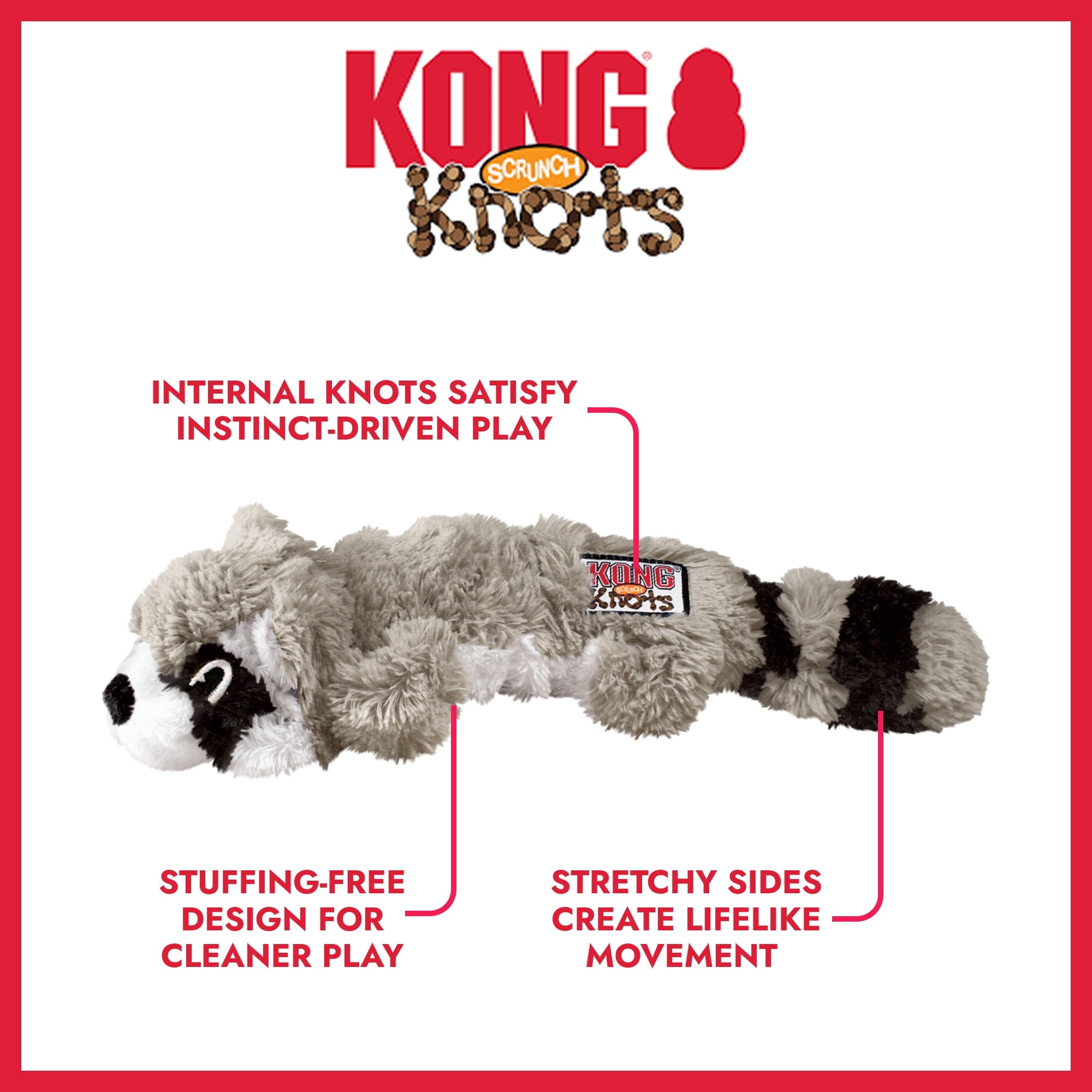 KONG® Scrunch Knots Stuffing Free Dog Toy - Racoon, Medium/Large