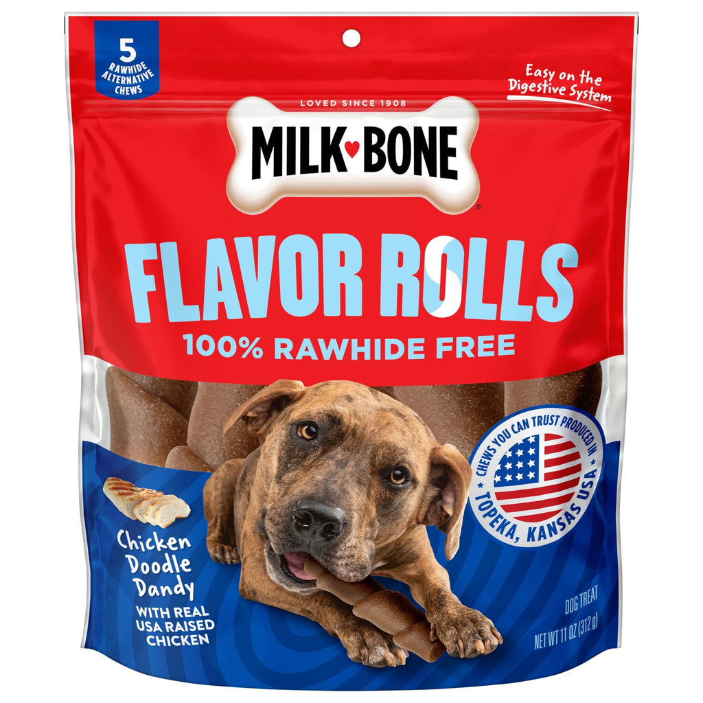 Milk Bone Flavor Rolls Chicken Doodle Dandy Rawhide Free Dog Treats With Chicken - 5 Count Bag - 2-Pack