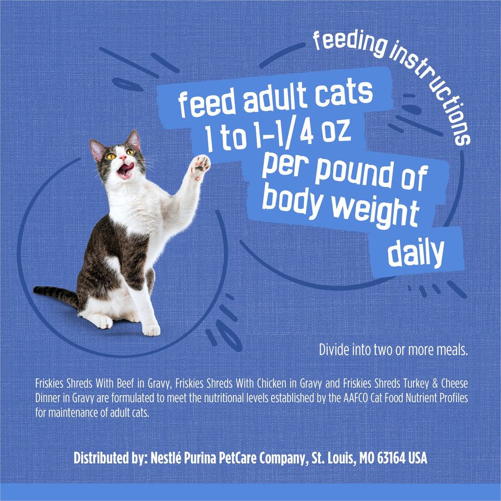 Purina Friskies Gravy Shreds - Beef, Chicken, Turkey and Cheese, Wet Cat Food, 5.5 oz Can