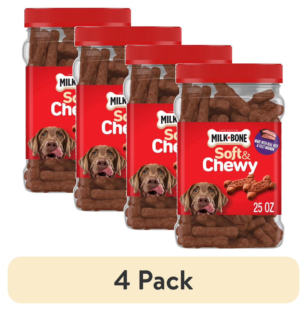 Milk Bone Soft & Chewy Dog Treats - Made with Real Beef & Filet Mignon, 25 oz Canister - 4-Pack
