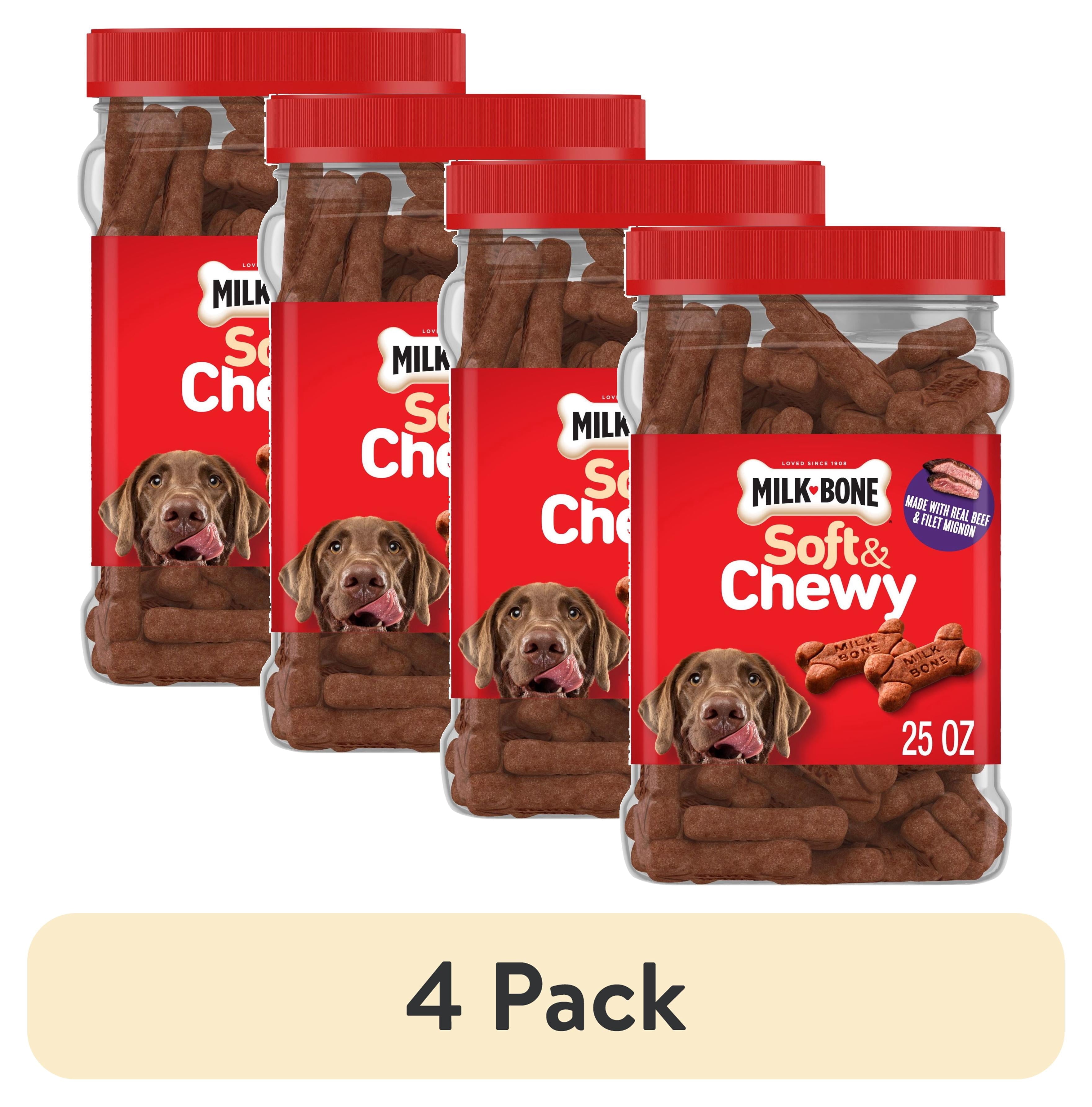 Milk Bone Soft & Chewy Dog Treats - Made with Real Beef & Filet Mignon, 25 oz Canister - 4-Pack