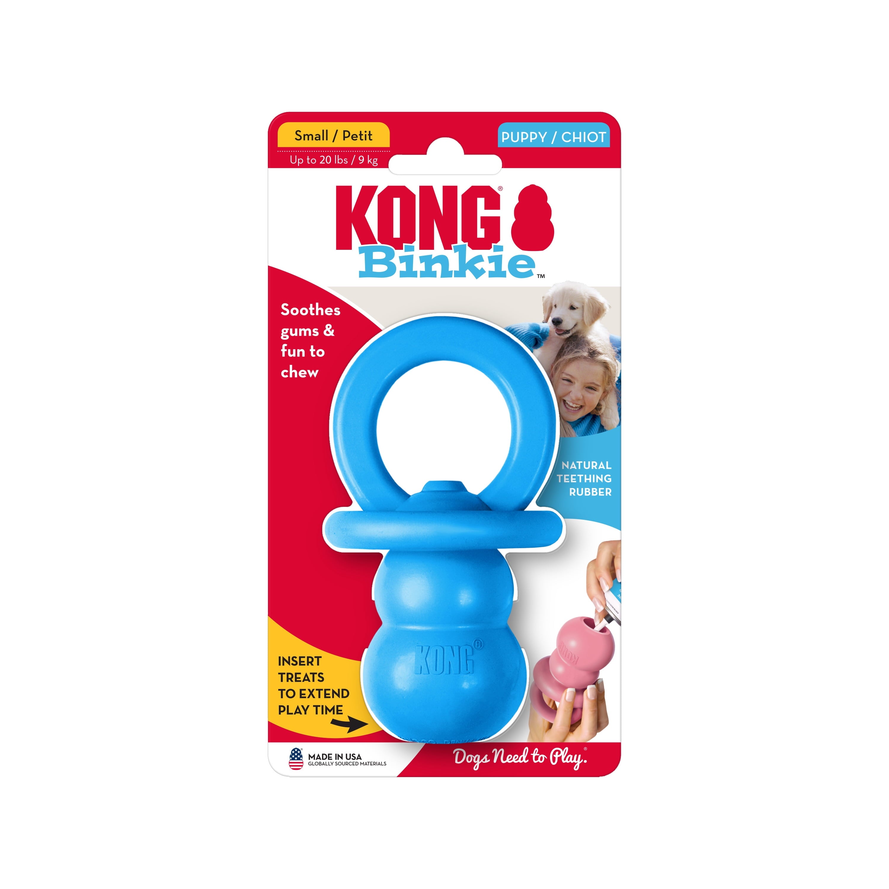 KONG® Puppy Binkie Stuffable Dog Toy - Blue, Small for Beginner Chewers