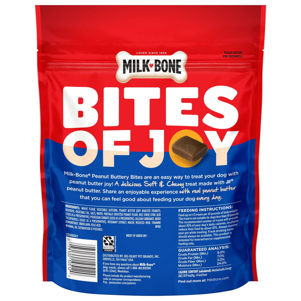 Milk Bone Peanut Buttery Bites - Soft Dog Treats With Jif Peanut Butter, 24 oz Bag