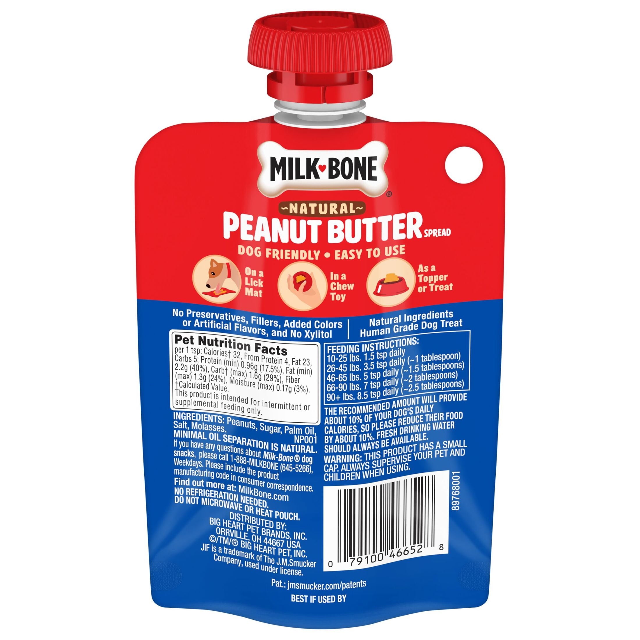 Milk Bone Natural Peanut Butter Spread with Jif - Lickable Dog Treats in a Squeezable Pouch, 5 oz