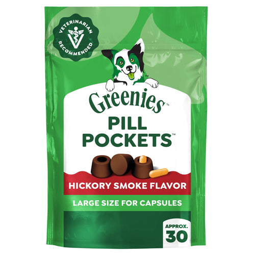 Greenies Pill Pockets for Dogs Capsule Size Natural Soft Dog Treats - Hickory Smoke Flavor, 7.9 oz Pack (30 Treats) - 2-Pack