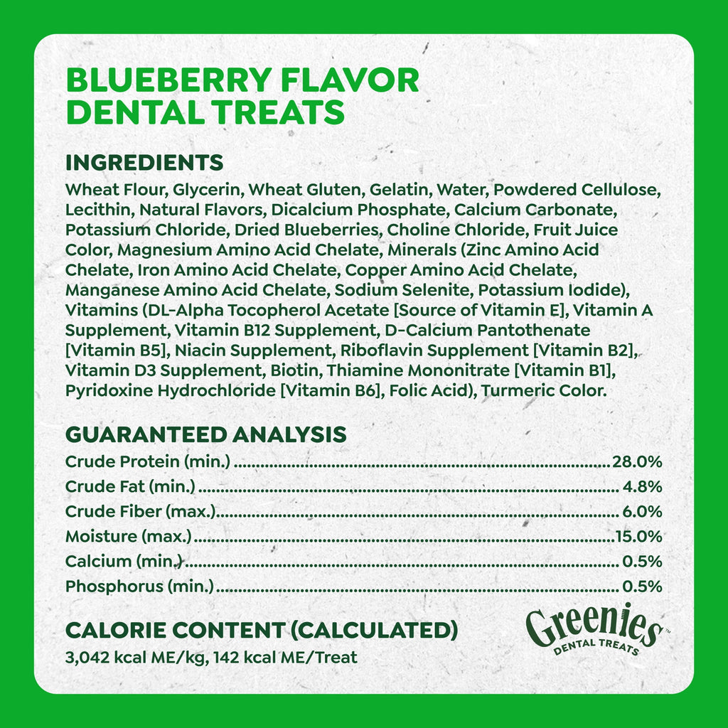 Greenies Blueberry Flavor Adult Natural Dental Dog Treats Large Size - 12 oz Pack (8 Count)