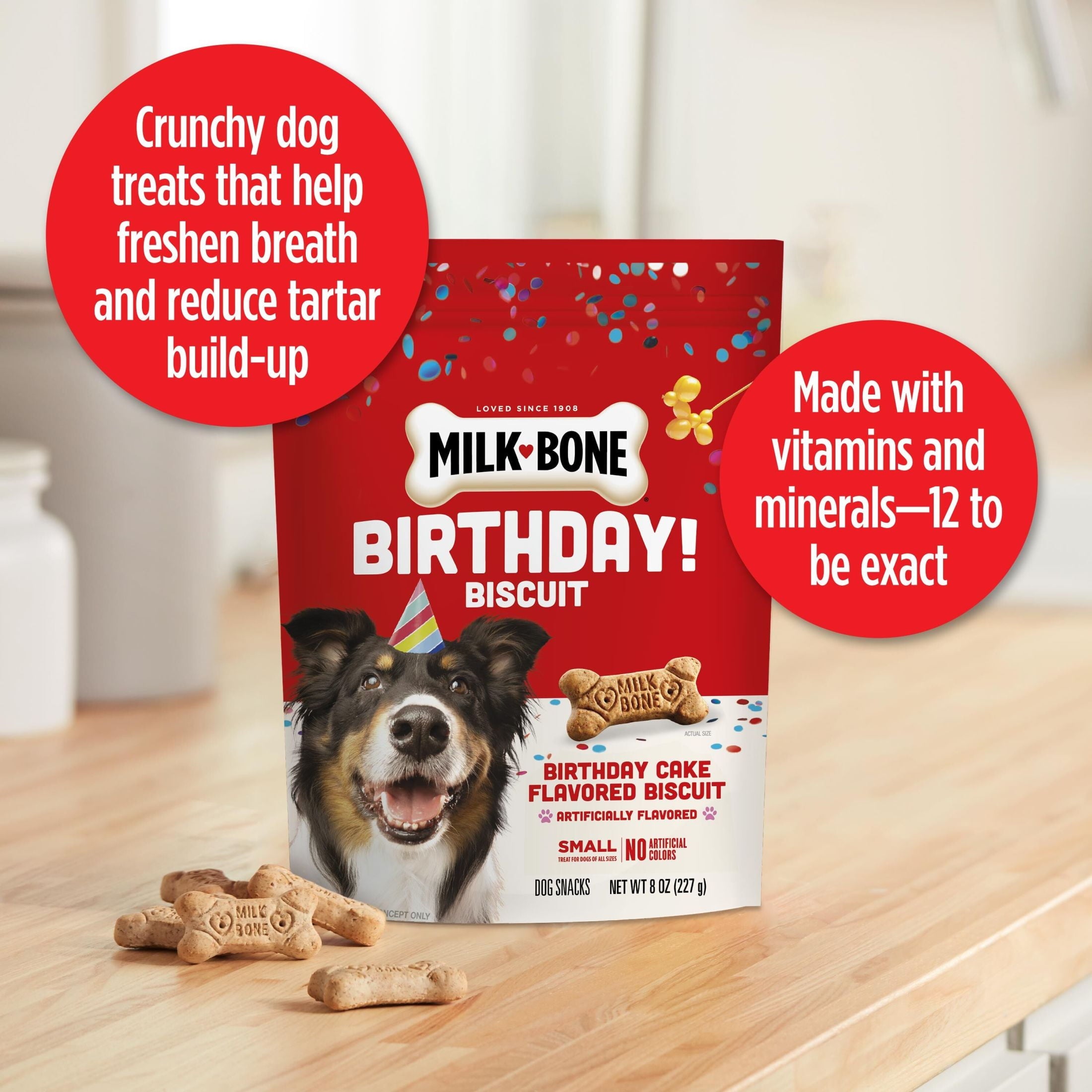 Milk Bone CELEBRATE Birthday Cake Artificially Flavored Biscuits - Small Dog Treats, 8 oz Bag
