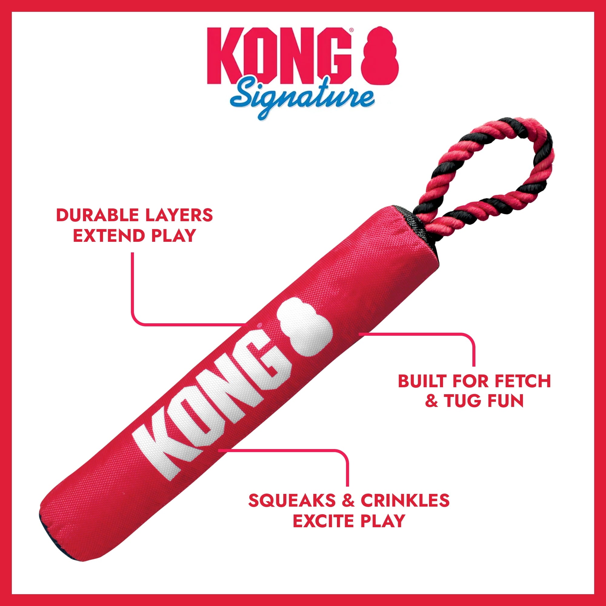 KONG® Signature Stick with Rope Soft Body Dog Toy - Medium