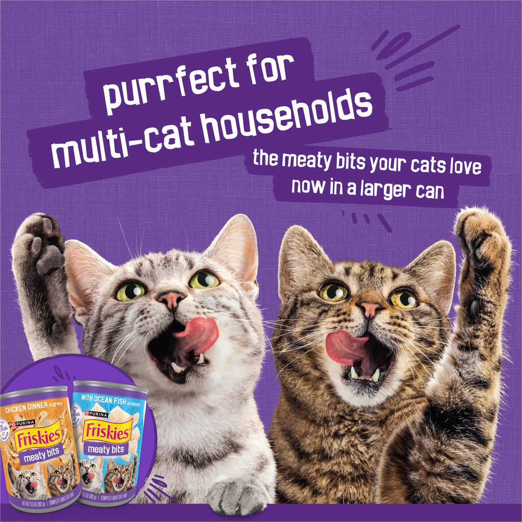Purina Friskies Meaty Bits Ocean Fish & Chicken Dinner Flavor Chunks Wet Cat Food Variety Pack - 13.5 oz Cans (12 Pack)