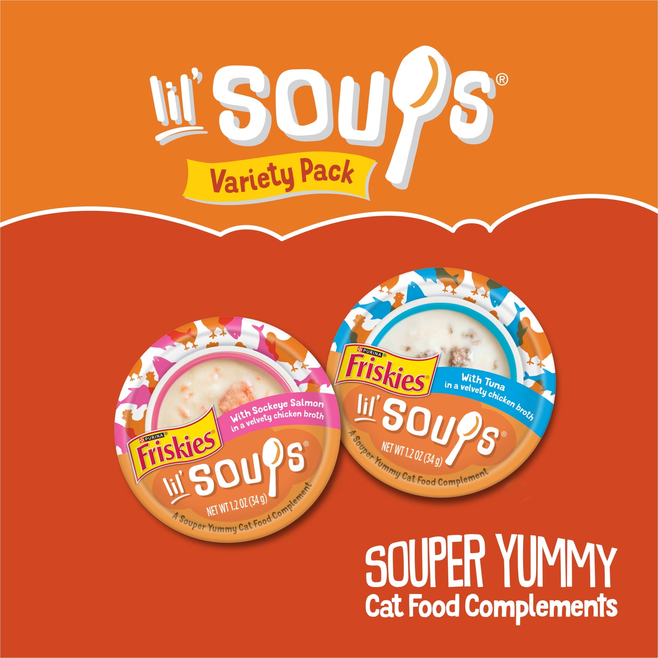 Purina Friskies Lil' Soups Salmon and Tuna for Cats Variety Pack - 1.2 oz Cups (18 Count)