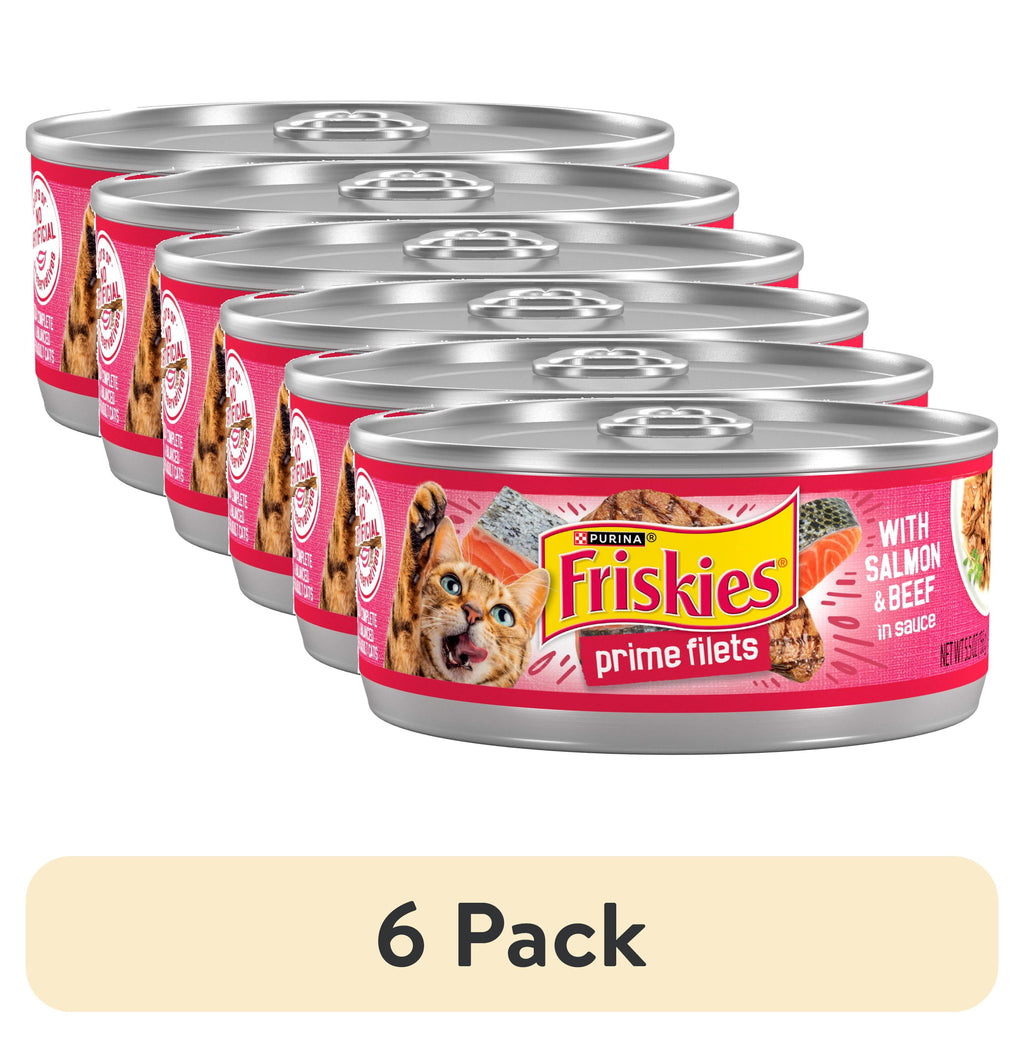 Purina Friskies Prime Filets - Salmon and Beef in Sauce, Wet Cat Food, 5.5 oz Can - 6-Pack