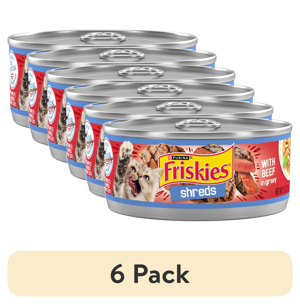 Purina Friskies Shreds - Beef in Gravy, Wet Cat Food, 5.5 oz Can - 6-Pack