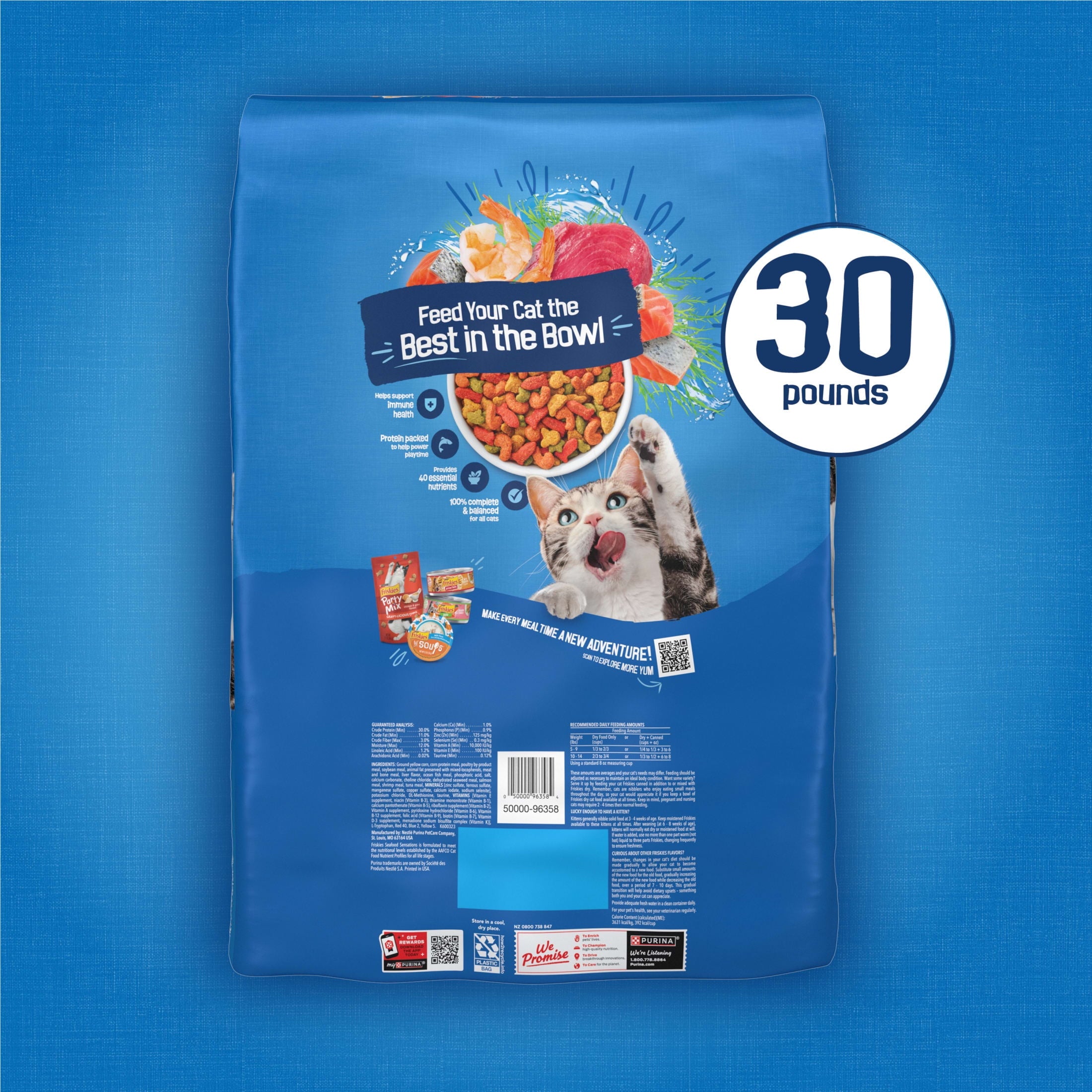 Purina Friskies Dry Cat Food Seafood Sensations With Salmon - Tuna, and Shrimp Flavors, 30 lb Bag - 2-Pack