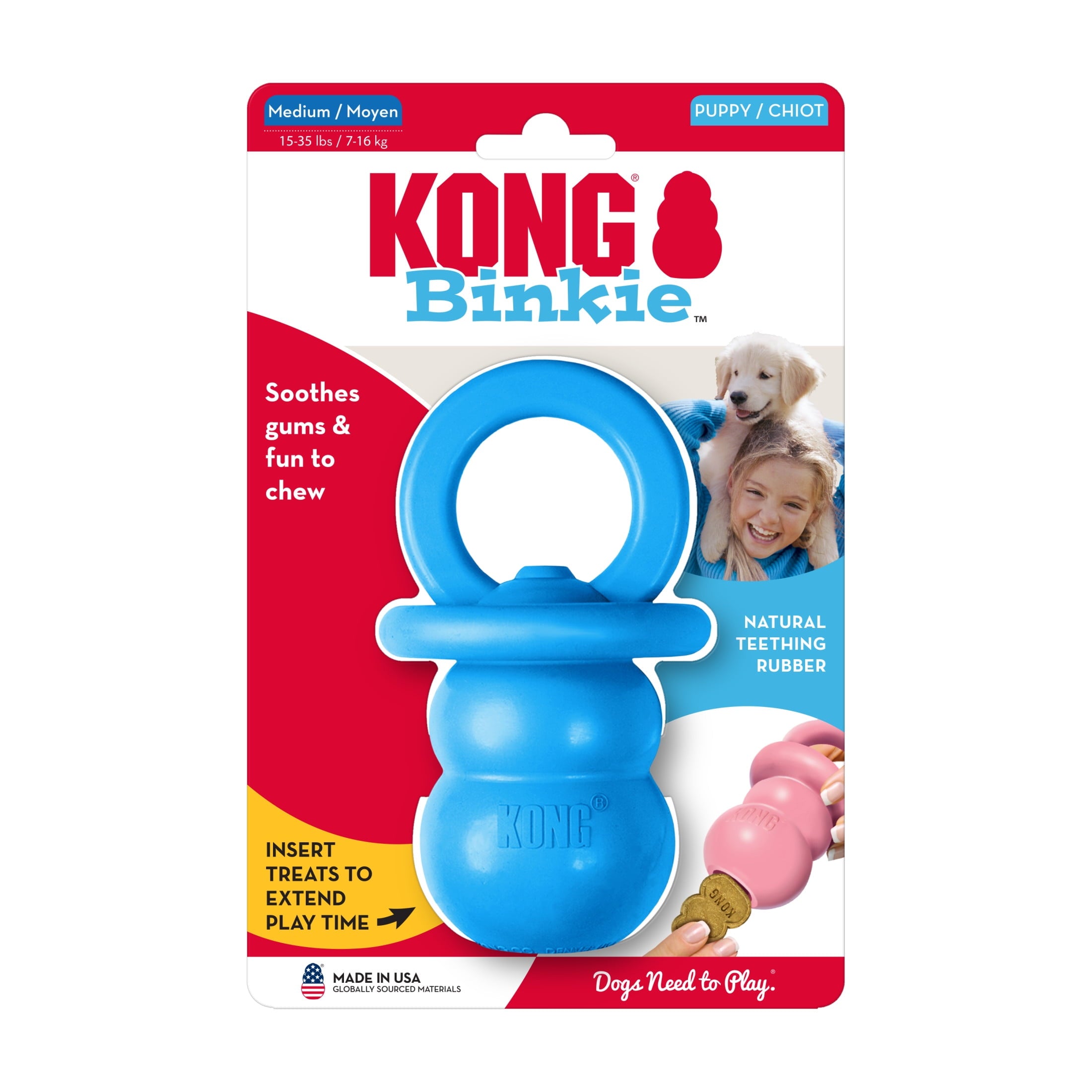 KONGÂ® Puppy Binkie Stuffable Dog Toy - Blue, Medium for Beginner Chewers