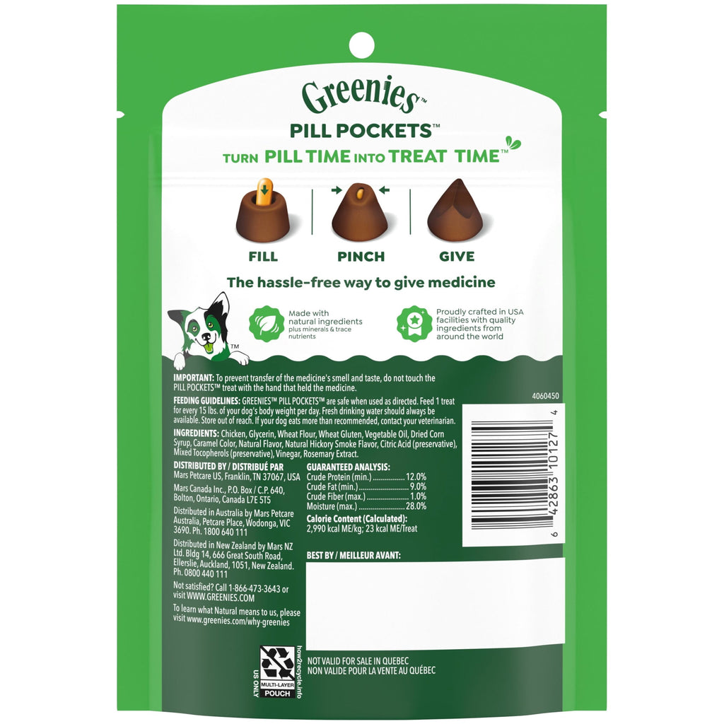 Greenies Pill Pockets for Dogs Capsule Size Natural Soft Dog Treats - Hickory Smoke Flavor, 7.9 oz Pack (30 Treats) - 2-Pack