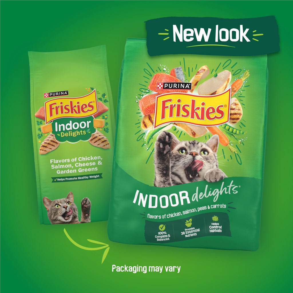 Purina Friskies Indoor Delights Dry Cat Food Flavors of Chicken - Salmon, Peas, and Carrots, 16 lb Bag