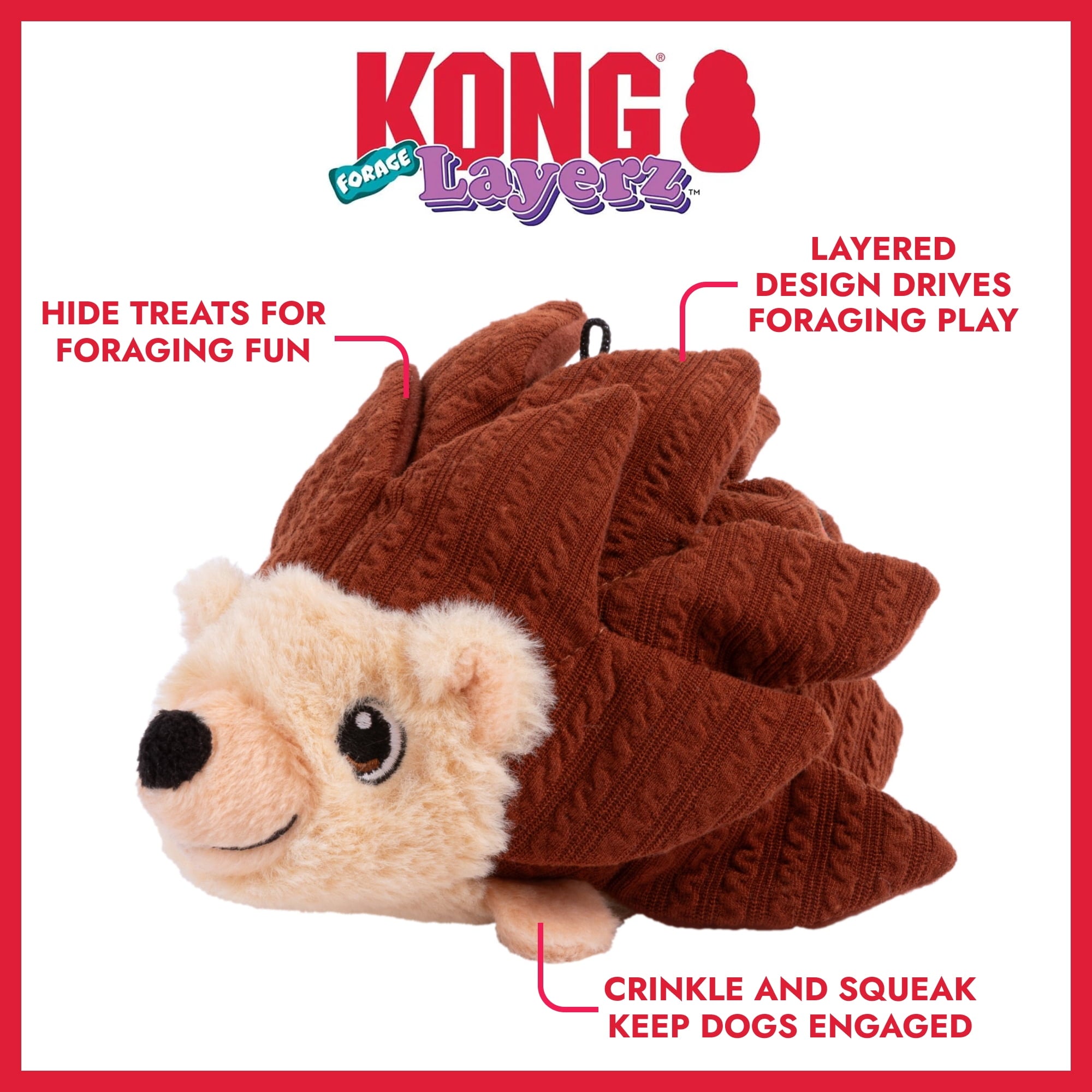 KONGÂ® Layerz Forage Crackle and Squeaker Dog Toy - Hedgehog, Medium