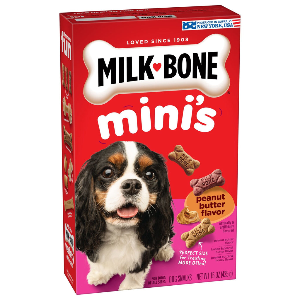 Milk Bone Mini’s Peanut Butter Flavor Dog Biscuits - Naturally & Artificially Flavored, 15 oz Box