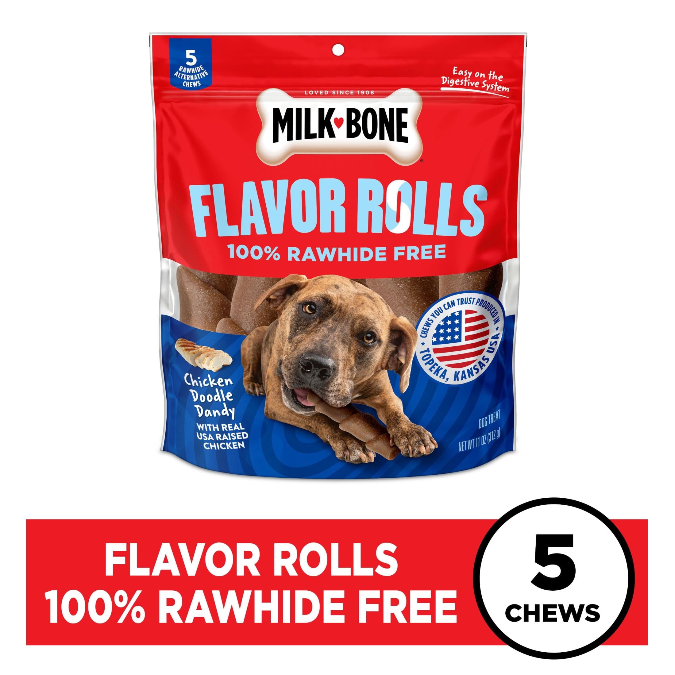 Milk Bone Flavor Rolls Chicken Doodle Dandy Rawhide Free Dog Treats With Chicken - 5 Count Bag - 2-Pack