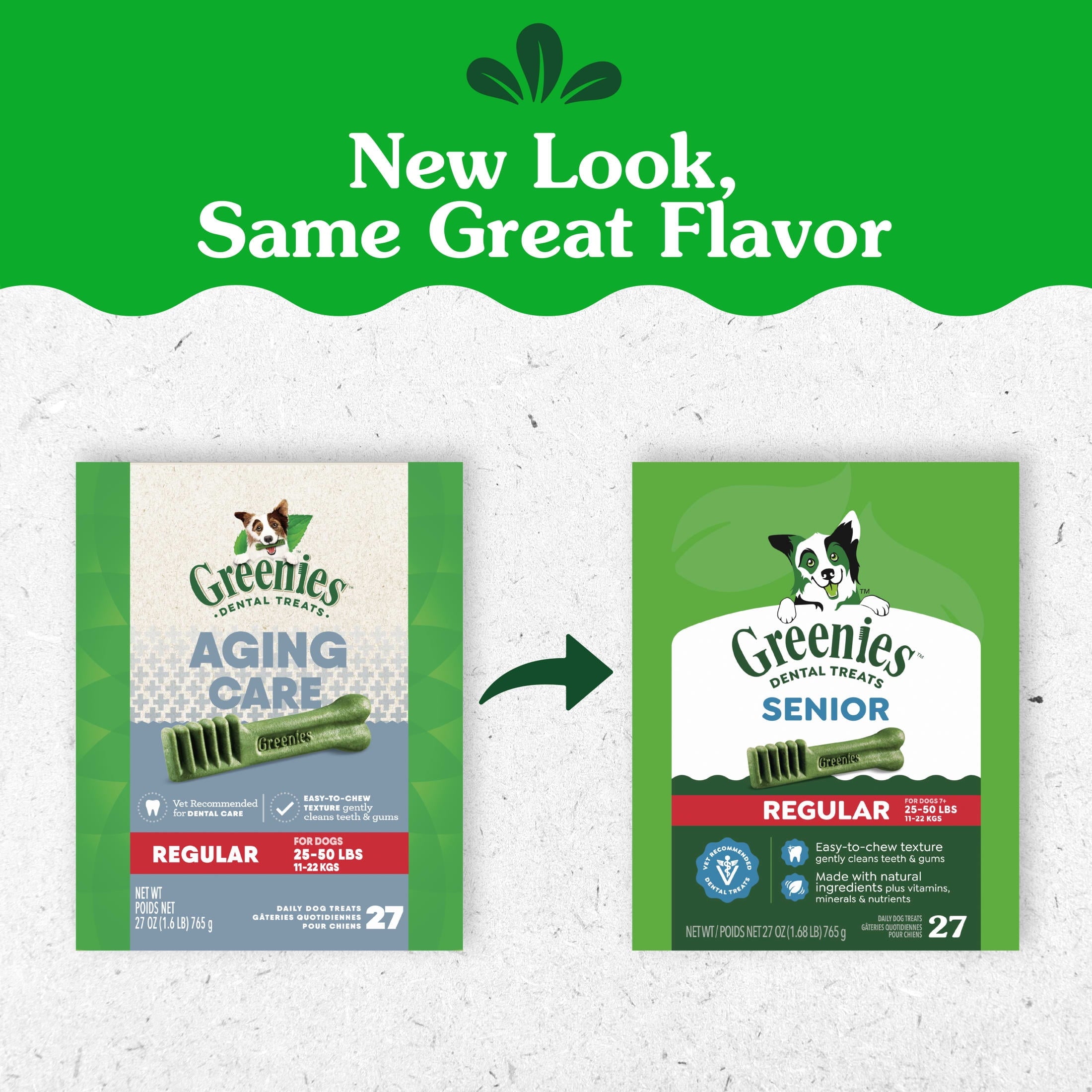 Greenies Aging Care Adult Natural Dental Dog Treats Regular Size - 27 oz Pack (27 Count)