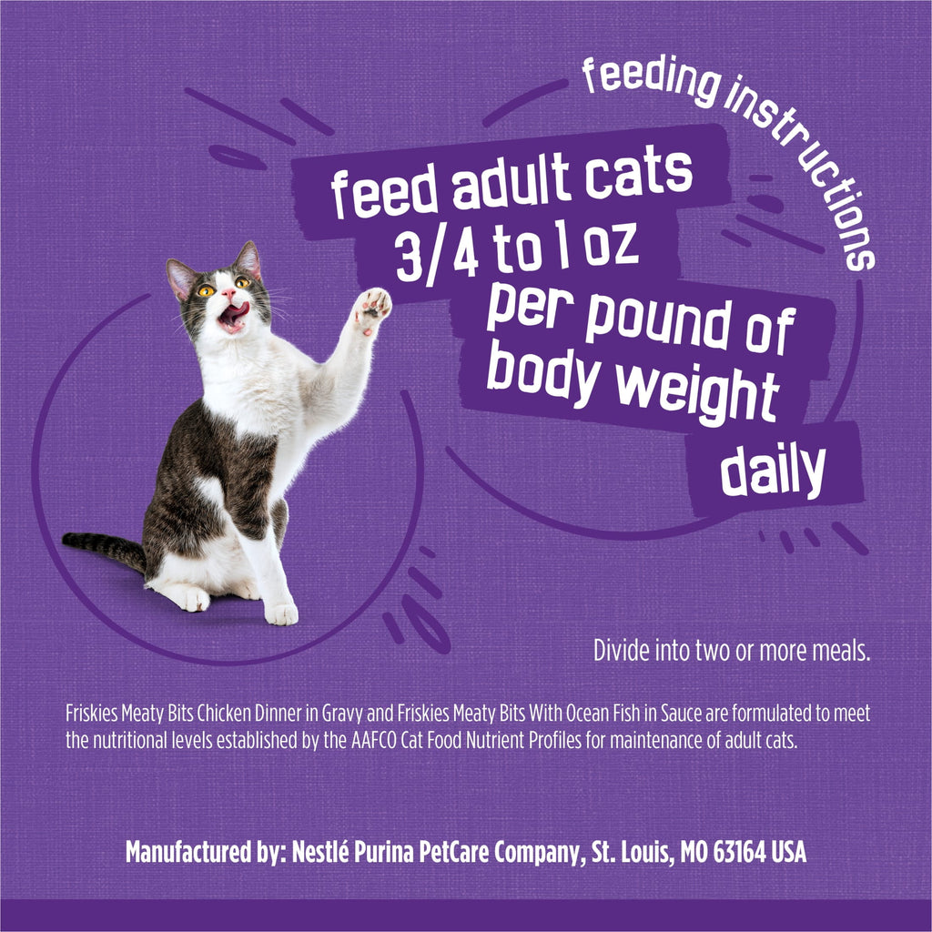 Purina Friskies Meaty Bits Ocean Fish & Chicken Dinner Flavor Chunks Wet Cat Food Variety Pack - 13.5 oz Cans (12 Pack)